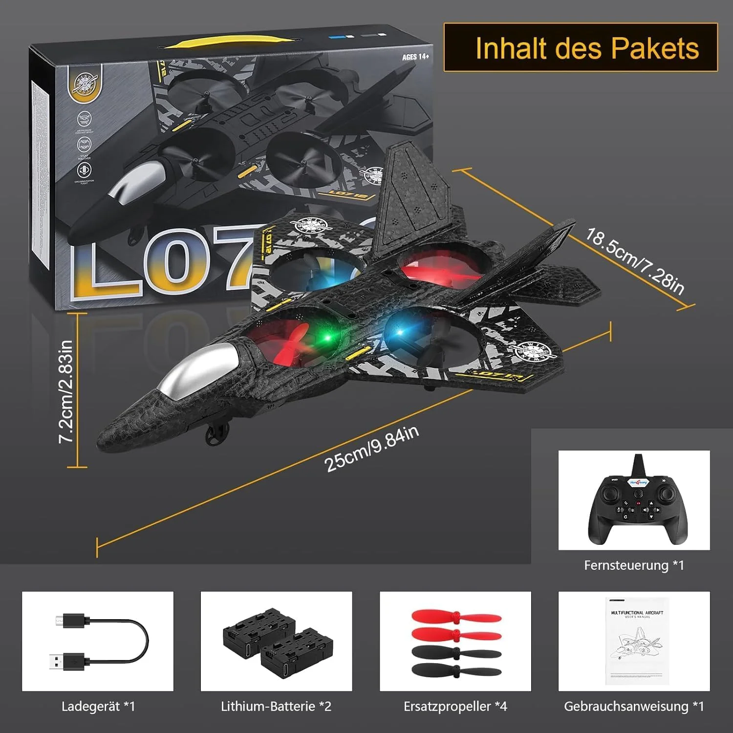 هواپیمای کنترلی، هواپیمای جنگنده آرسی 2.4 گیگاهرتز، چراغ های ال ای دی، شارژ یو اس بی، RTF برای مبتدیان