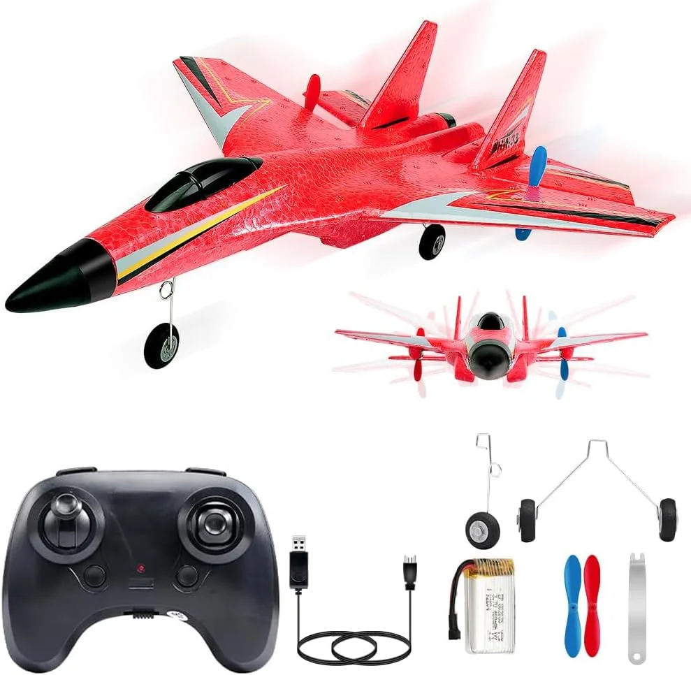 هواپیمای RC پینکه، هواپیمای گلایدر کنترل از راه دور برای کودکان 12 سال به بالا، هواپیمای RC فوم 2 کاناله اسباب بازی بی سیم با پرواز آسان برای بزرگسالان کودکان مبتدی پسران (قرمز)