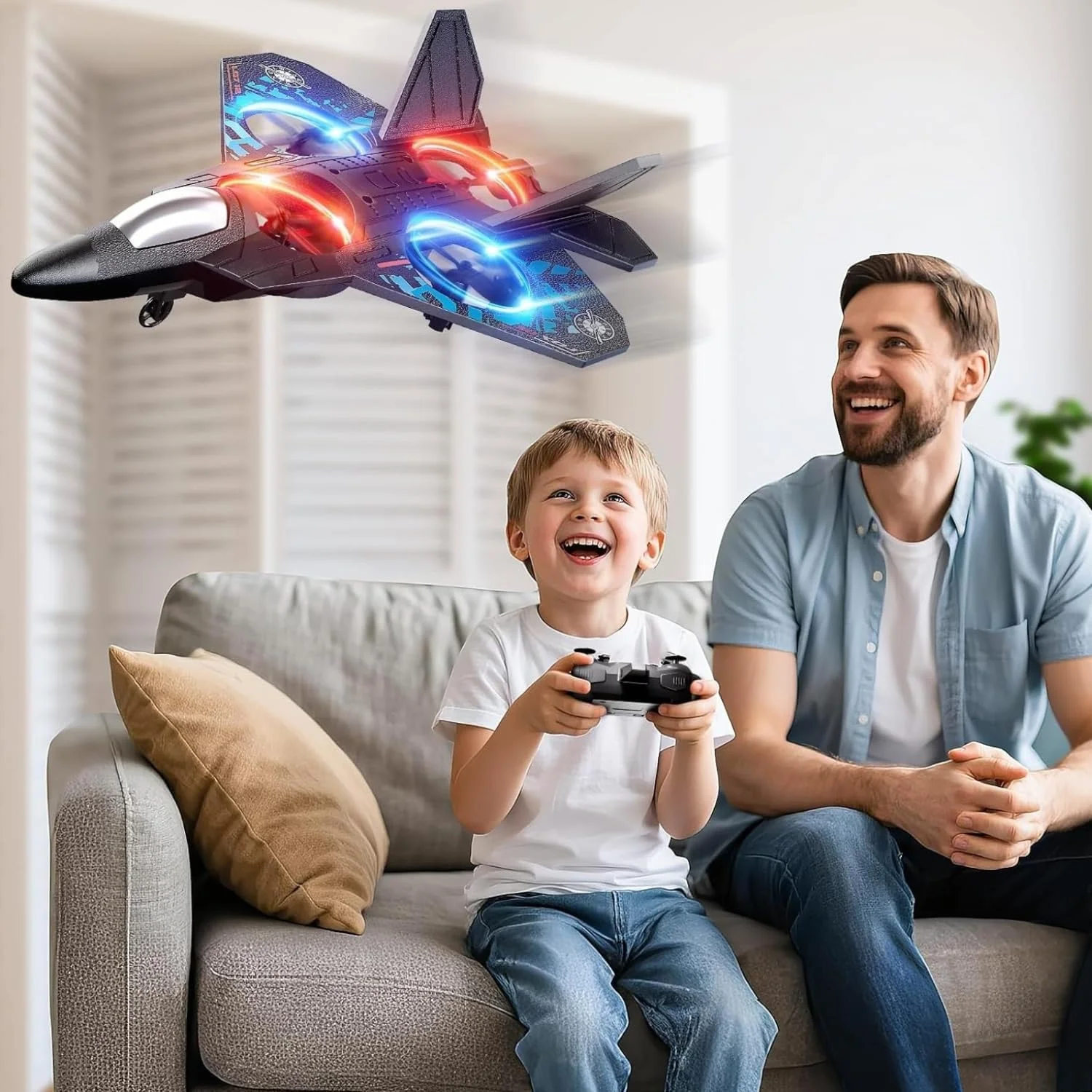 هواپیمای کنترلی ۲.۴ گیگاهرتزی LIMOS L0712 به همراه چراغ | جت کنترلی مبتدی برای کودکان و بزرگسالان | پرواز با یک دکمه، باتری قابل شارژ، حالت آکروباتیک، اسباب بازی داخلی/خارجی