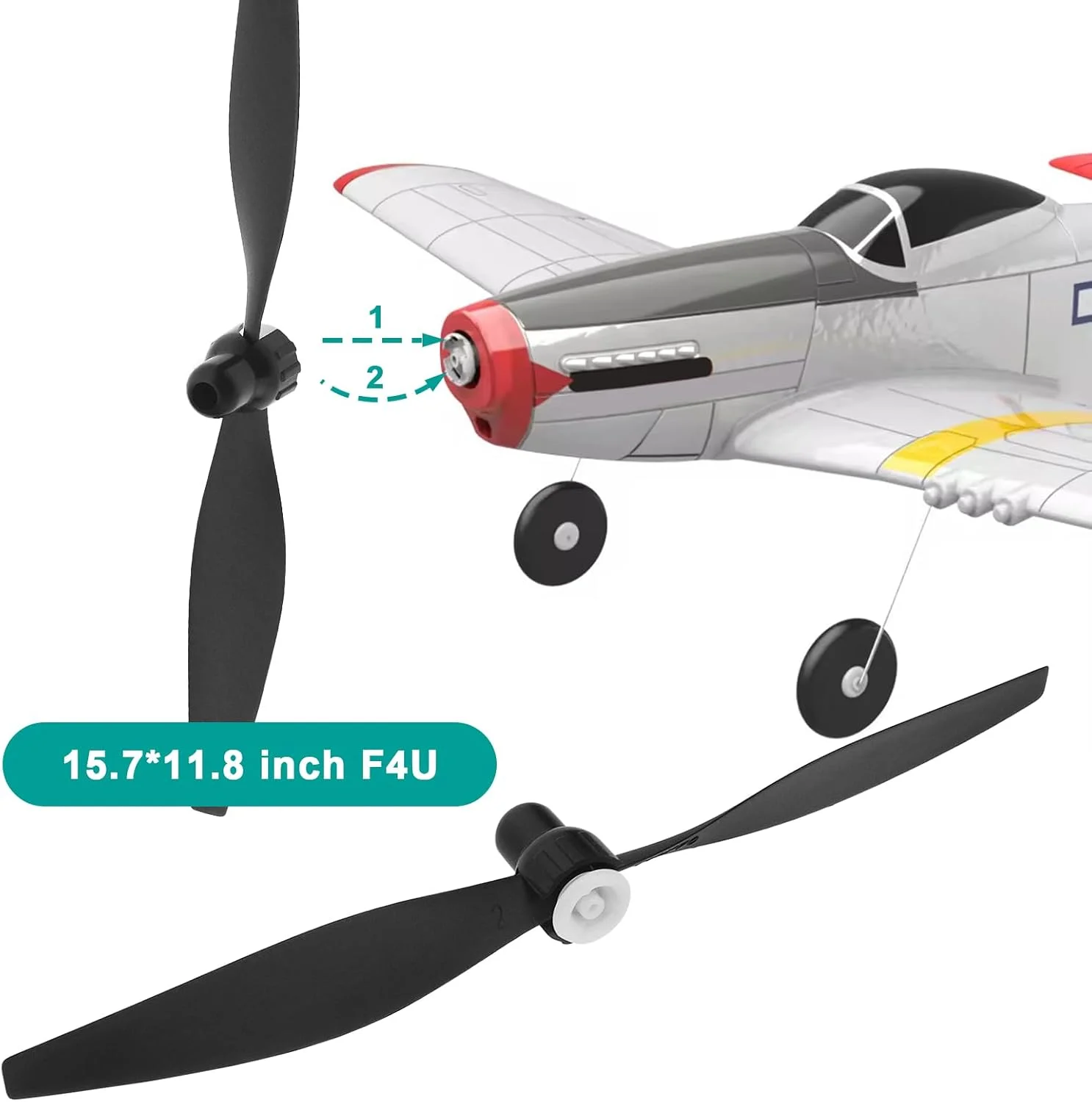 مجموعه 3 عددی ملخ هواپیمای آرسی جایگزین لرد آو تولز + 3 عدد محافظ ملخ هواپیما و 3 عدد آداپتور هواپیما سازگار با هواپیمای VolantexRC F4U/T-28