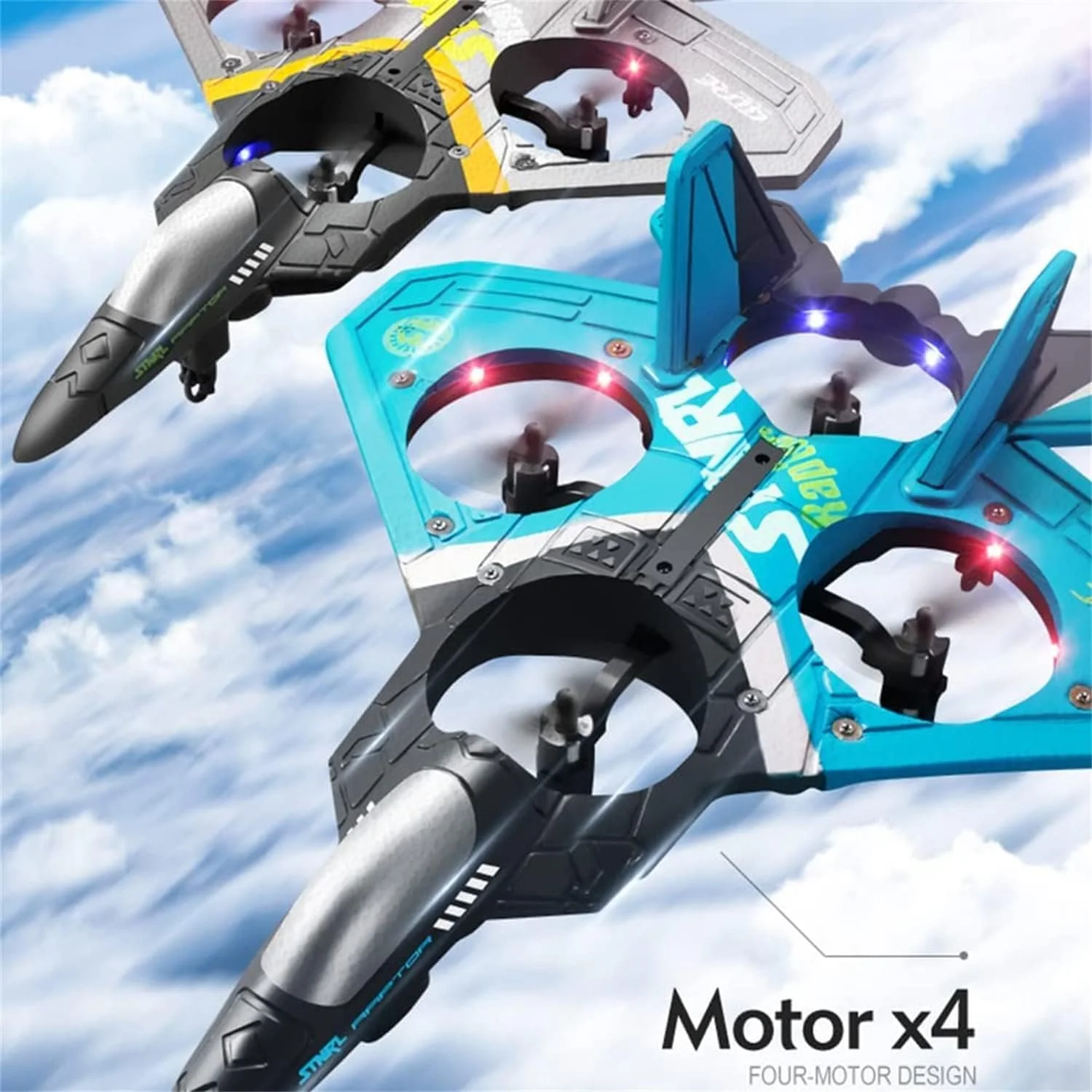 هواپیمای کنترلی V17 جت جنگنده، مدل ارتقا یافته 2023، هواپیمای کنترل از راه دور 2.4 گیگاهرتزی با چرخش 360 درجه و نور، مدل هواپیمای گلایدر اسباب بازی سرگرمی برای سنین 8-12 (V17-آبی)