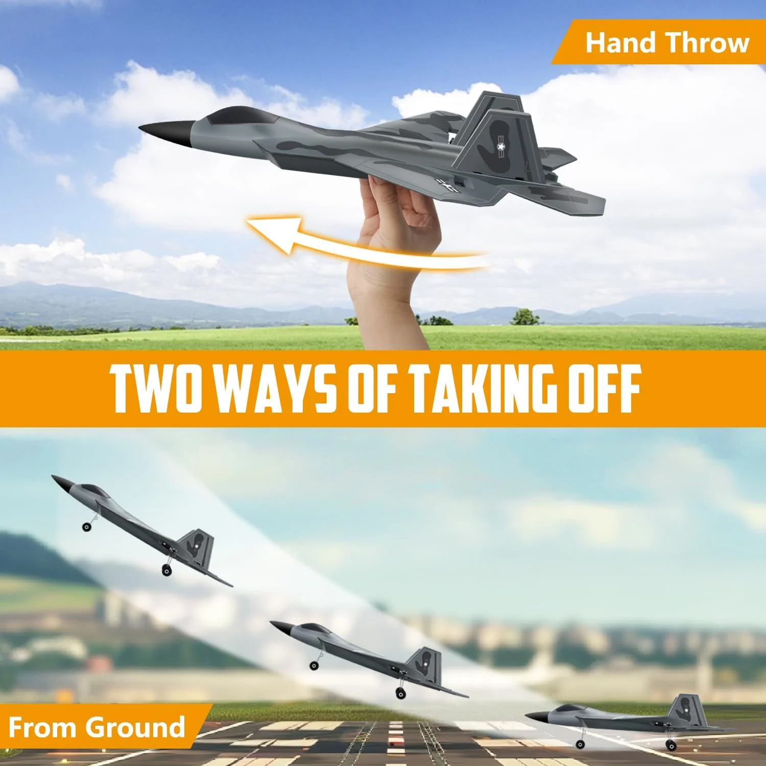 هواپیمای کنترلی 2 کاناله HAWK'S WORK، مدل F-22 آماده پرواز، کنترل از راه دور 2.4 گیگاهرتز، گلایدر کنترلی آسان برای پرواز کودکان و مبتدیان