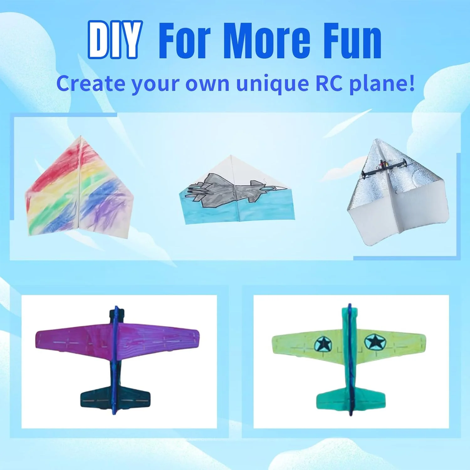 هواپیمای کاغذی رادیو کنترلی HAWK'S WORK، کیت هواپیمای کنترل از راه دور با کاغذهای رنگی، اسباب بازی پرواز فوق العاده آسان برای کودکان، کیت STEM DIY (Birdy X 2.0)