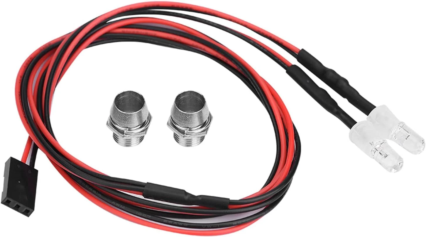 چراغ‌های جلوی آرسی شبیه‌سازی عمومی برای ماشین مدل 1/10، چراغ‌های ال‌ای‌دی با عمر طولانی، سیم مشکی/قرمز، مناسب برای پروژه‌های DIY ماشین آرسی، اندازه ال‌ای‌دی 0.5 سانتی‌متر، بسته 2 عددی چراغ (چراغ قرمز شماره 12)