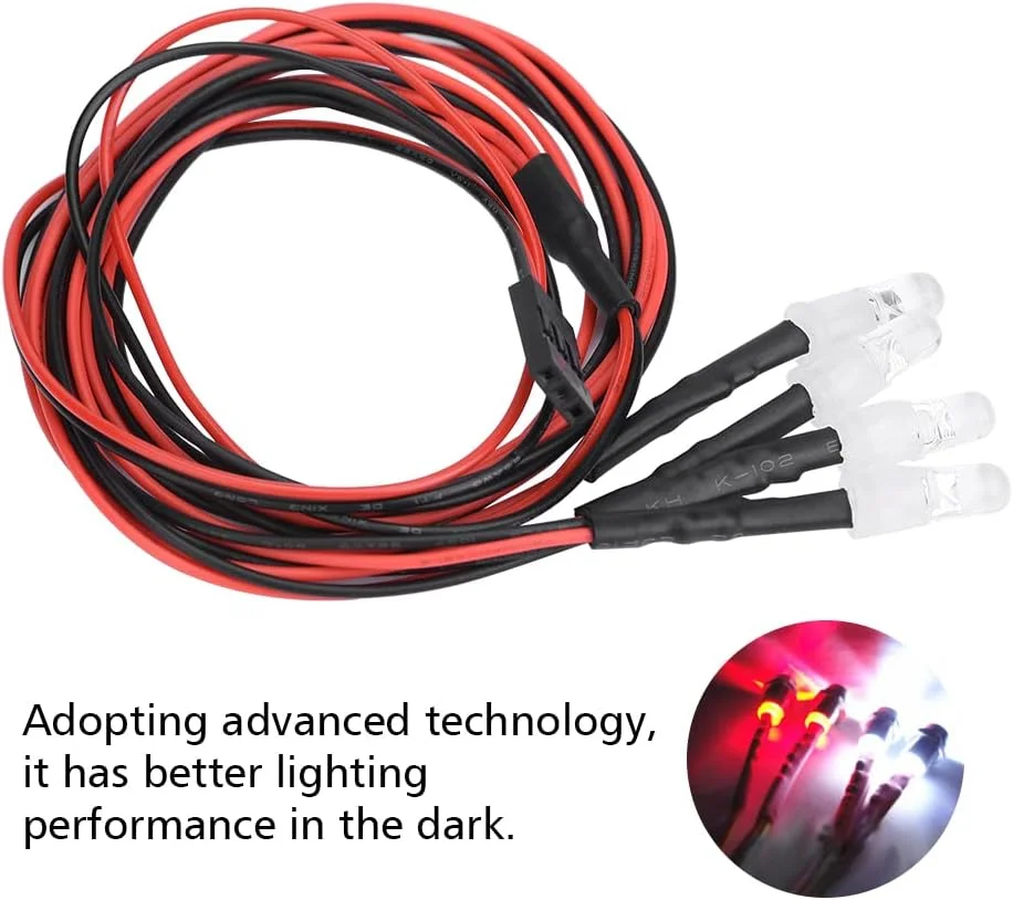 چراغ‌های LED ماشین کنترلی برای ماشین‌های مدل 1/10، مناسب برای علاقه‌مندان به مسابقات شبانه (نور سفید + نور قرمز، مدل شماره 13)