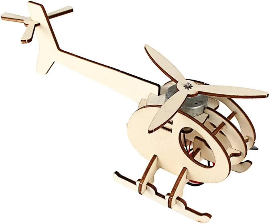 اسباب بازی هواپیمای چوبی انرژی خورشیدی DIY برای کودکان، مدل آموزشی ملخی سازگار با محیط زیست برای کودکان بالای 4 سال، 18x7x9 سانتی متر