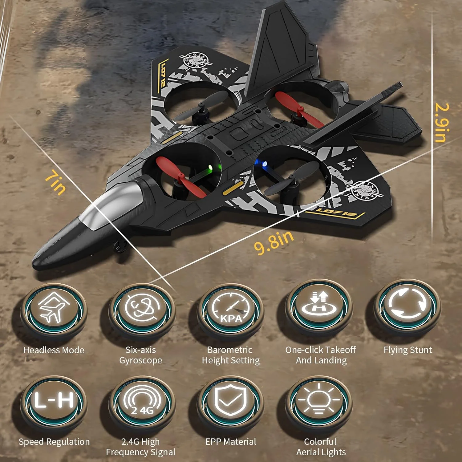 هواپیمای آرسی RFT L0712، هواپیمای کنترل از راه دور 6 کاناله 2.4 گیگاهرتزی با سیستم ژیروسکوپ 6 محوره، کنترل تک دکمه ای، چرخش آکروباتیک و نور، شارژ USB برای کودکان و مبتدیان