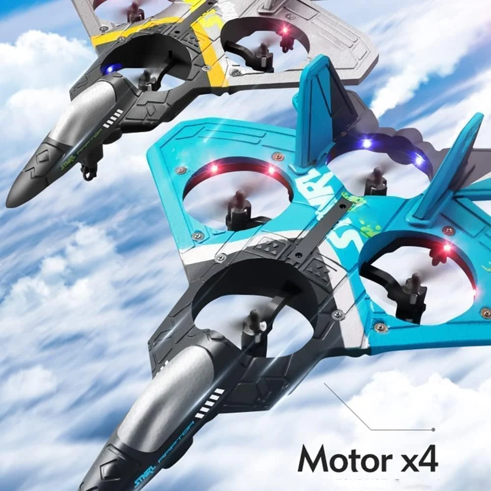 هواپیمای کنترلی V17 جت جنگنده، هواپیمای کنترل از راه دور 2.4 گیگاهرتز با چرخش 360 درجه و نور، هواپیمای گلایدر جنگنده اسباب بازی پرواز در فضای باز هدیه (V17- نقره ای)