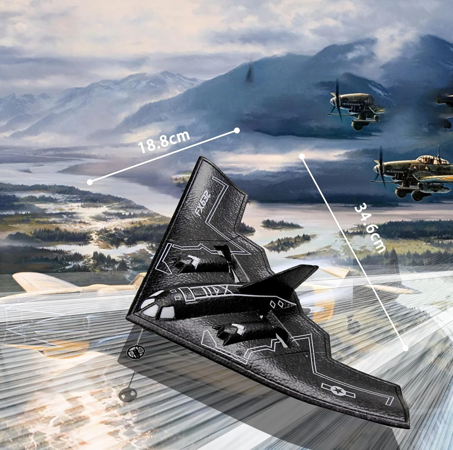 هواپیمای مدل بمب افکن B-2 Spirit، هواپیمای اسباب بازی فومی با کنترل از راه دور 2 کاناله برای مبتدیان، آماده پرواز آسان برای پسران بچه (مشکی) 1