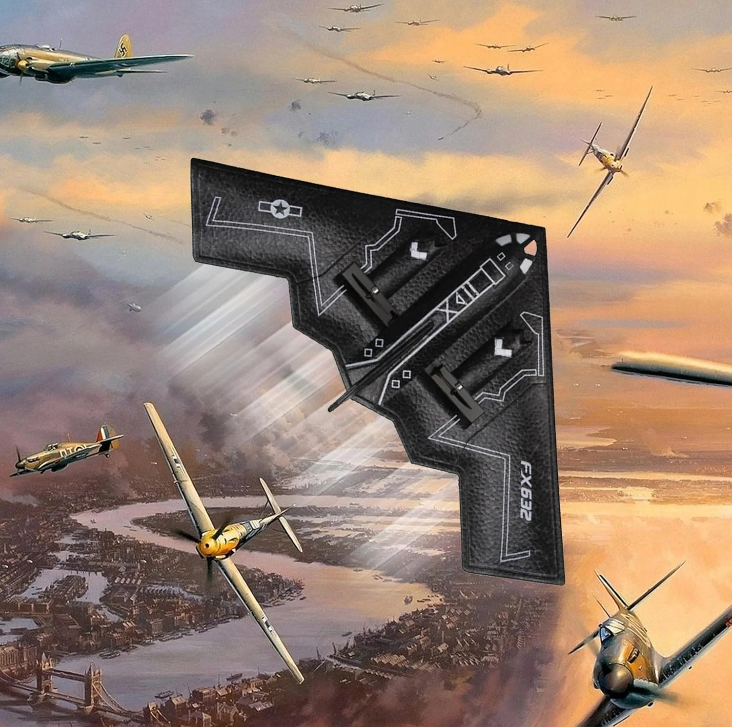 هواپیمای مدل بمب افکن B-2 Spirit، هواپیمای اسباب بازی فومی با کنترل از راه دور 2 کاناله برای مبتدیان، آماده پرواز آسان برای پسران بچه (مشکی) 1