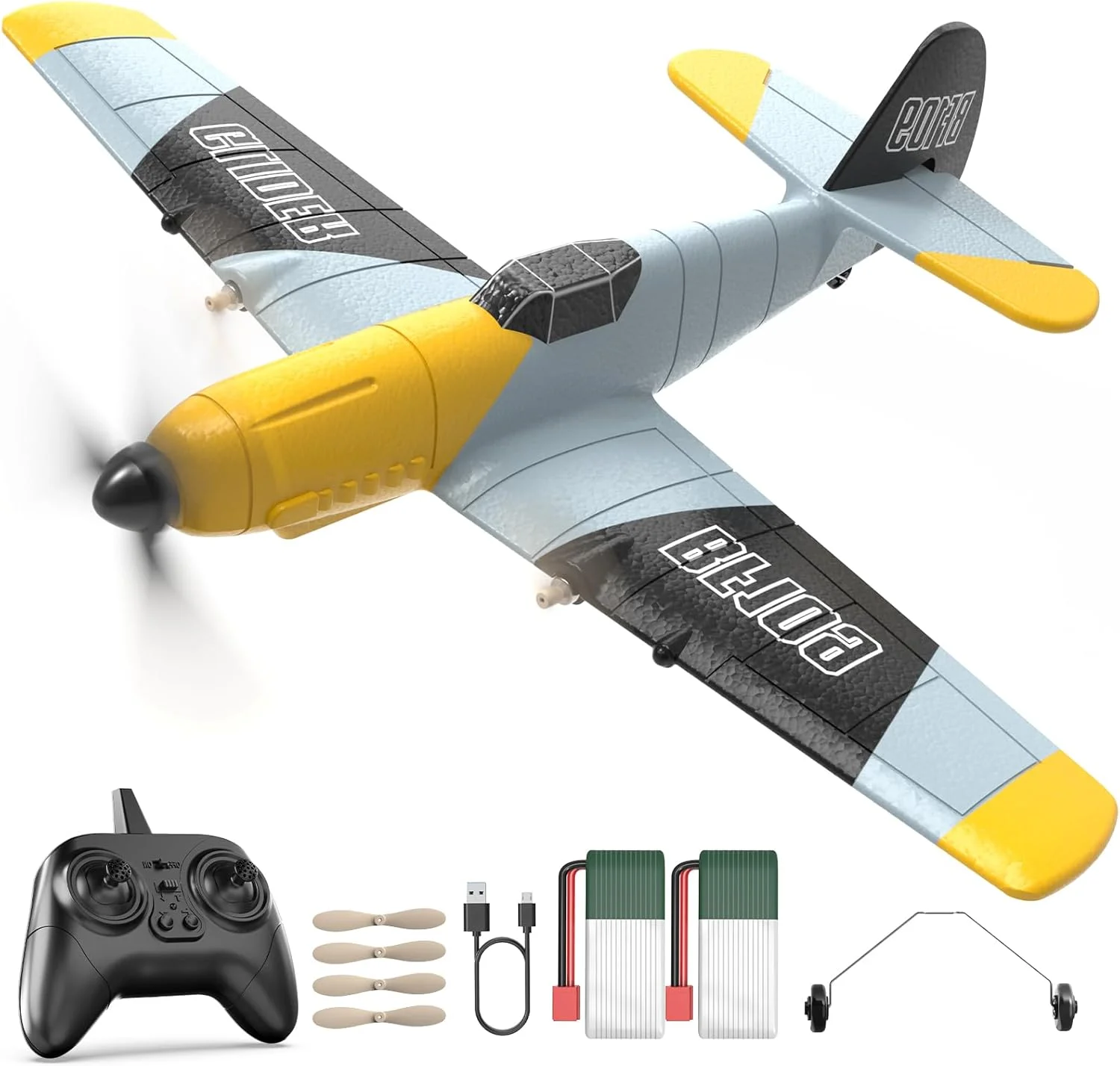 هواپیمای کنترلی DEERC مدل BF-109، 3 کاناله، اسباب بازی جنگنده هواپیمای کنترل از راه دور، 2.4 گیگاهرتز، دارای تثبیت کننده ژیروسکوپ 6 محوره، هواپیمای گلایدر RTF با 2 باتری، پرواز آسان برای بزرگسالان، کودکان، مبتدیان و پسران