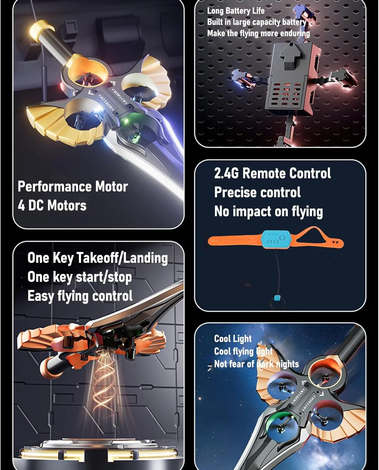 پهپاد شمشیر پرنده کنترل از راه دور، گلایدر RC از راه دور، هواپیماهای کنترل از راه دور با نور، مواد مقاوم در برابر سقوط، چرخش 360 درجه، هدیه هواپیمای RC برای نوجوانان و بزرگسالان 8 سال به بالا (برنج عتیقه)