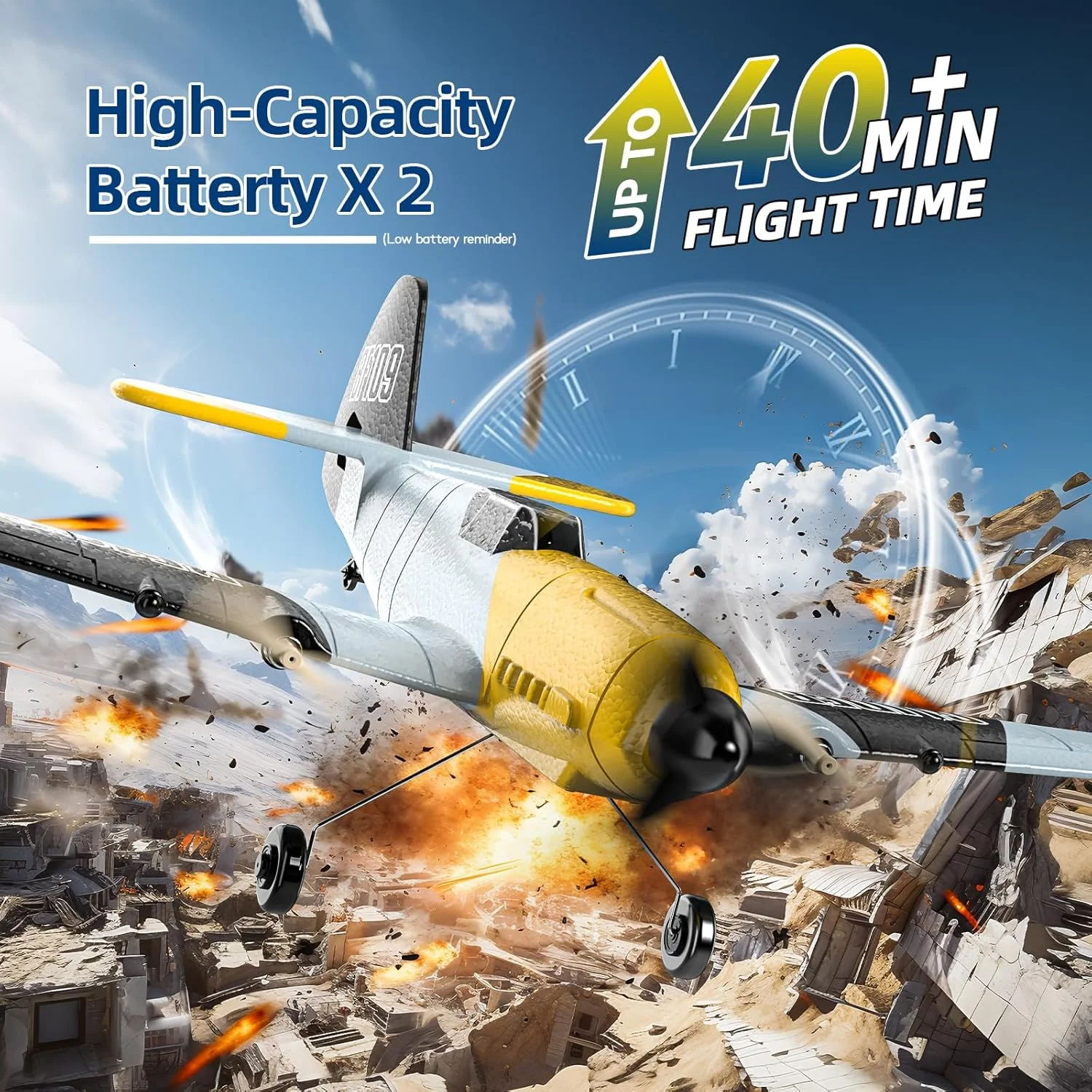 هواپیمای کنترلی DEERC مدل BF-109، 3 کاناله، اسباب بازی جنگنده هواپیمای کنترل از راه دور، 2.4 گیگاهرتز، دارای تثبیت کننده ژیروسکوپ 6 محوره، هواپیمای گلایدر RTF با 2 باتری، پرواز آسان برای بزرگسالان، کودکان، مبتدیان و پسران