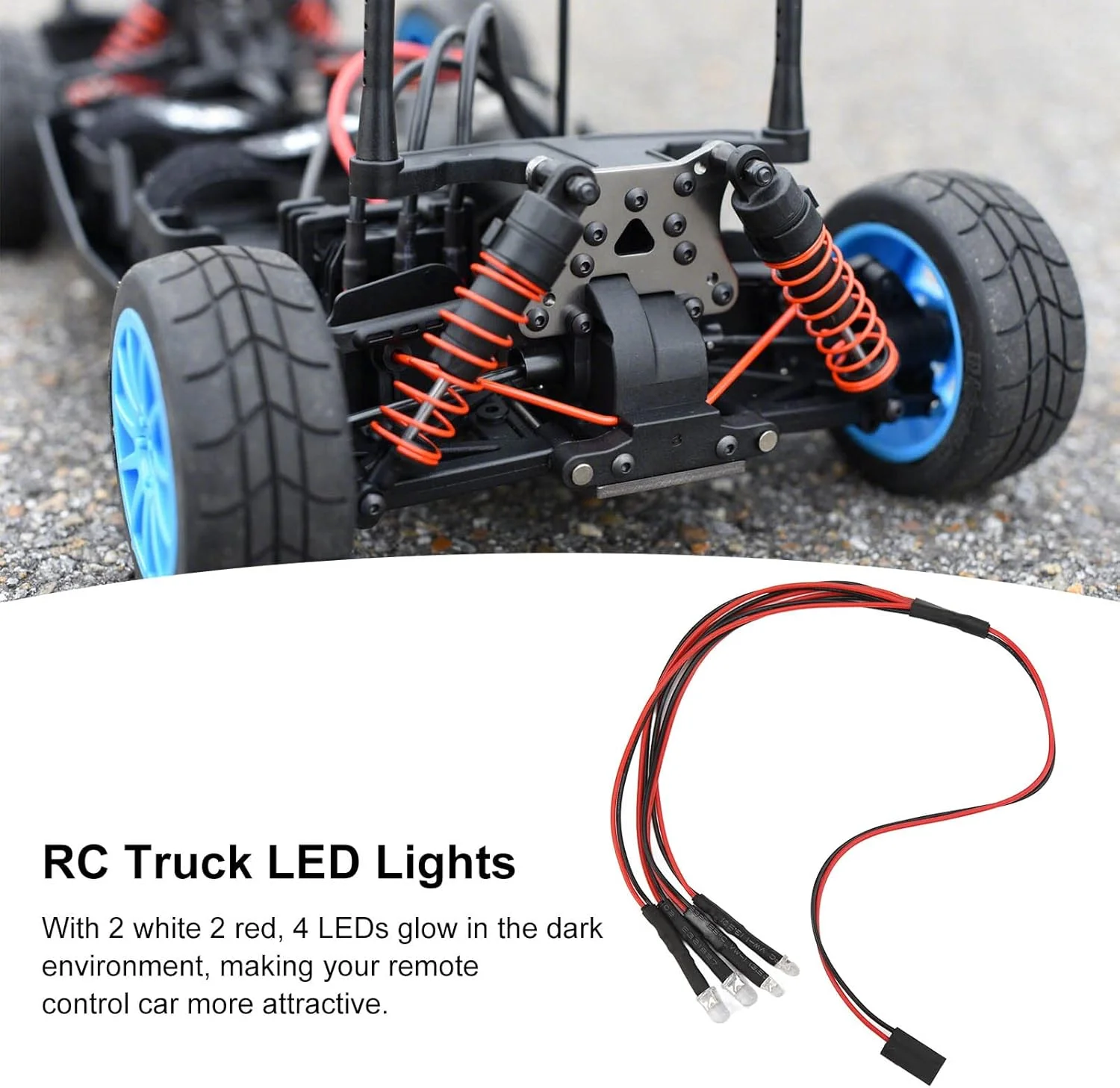 چراغ ال ای دی آرسی ماشین Cryfokt با 4 ال ای دی برای SCX24، چراغ های ال ای دی قرمز و سفید، عملکرد ساده، مناسب برای ماشین های کنترلی از راه دور 1/24، مواد سبک و بادوام