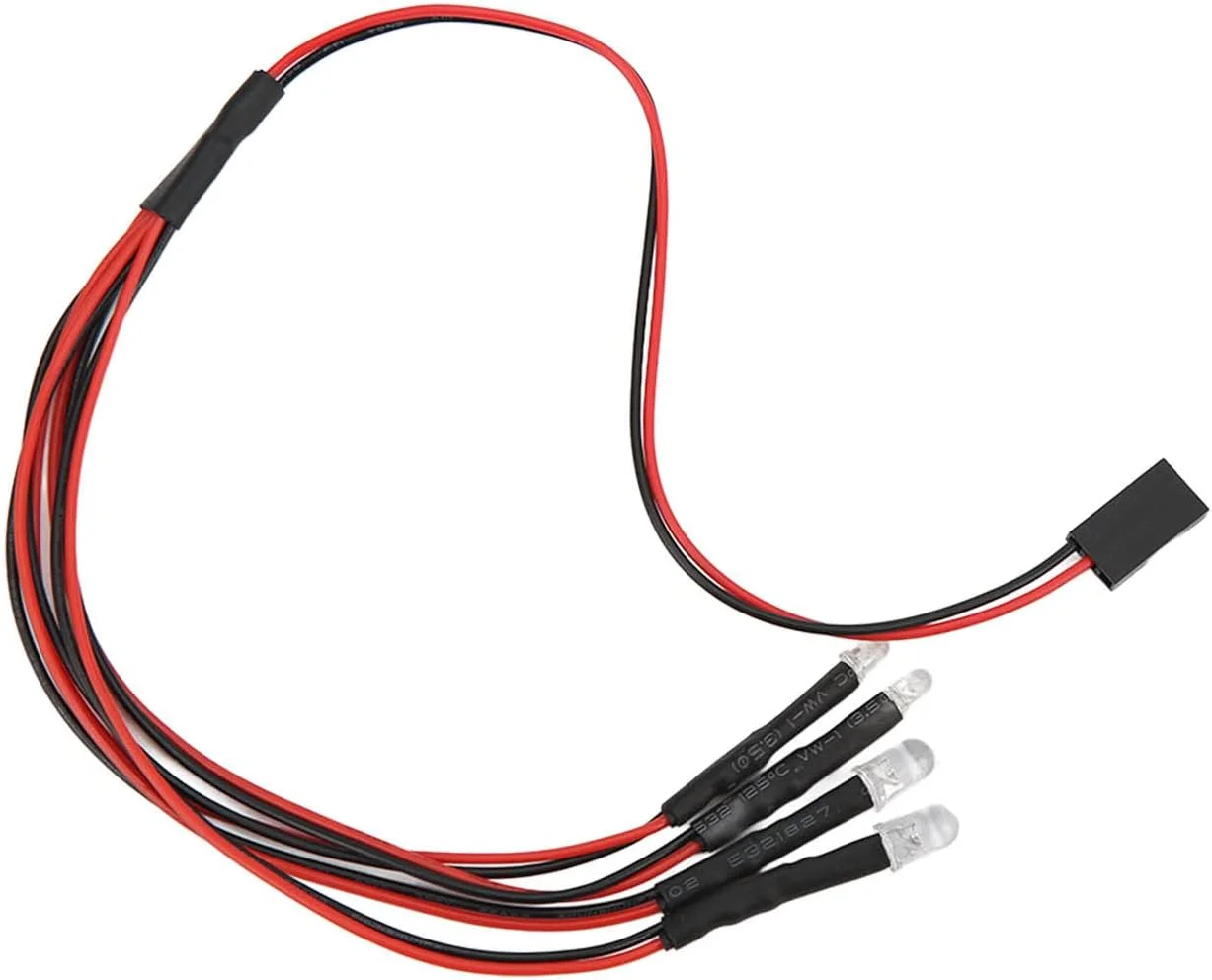 چراغ ال ای دی آرسی ماشین Cryfokt با 4 ال ای دی برای SCX24، چراغ های ال ای دی قرمز و سفید، عملکرد ساده، مناسب برای ماشین های کنترلی از راه دور 1/24، مواد سبک و بادوام