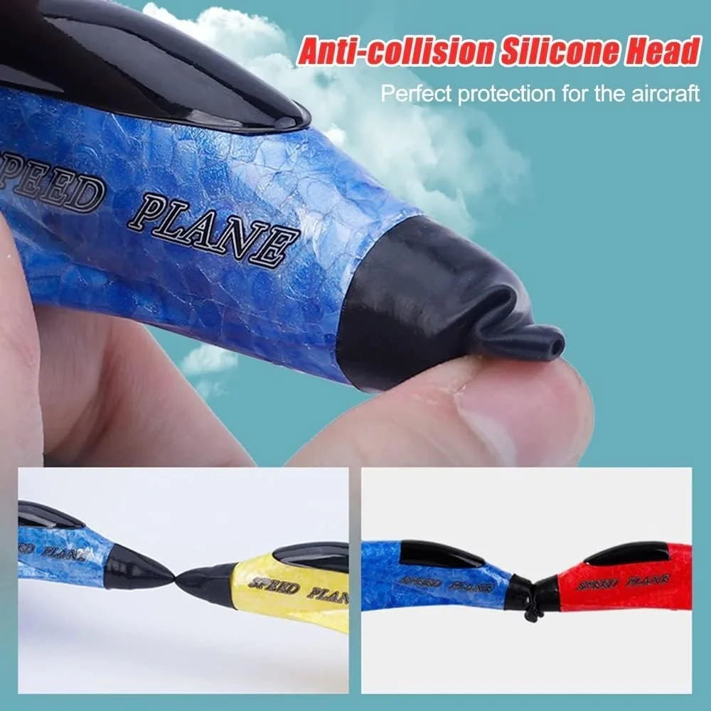 هواپیمای گلایدر کنترلی دو کاناله 2.4 گیگاهرتزی AYEBIA برای کودکان و بزرگسالان مبتدی، هواپیمای جنگنده فوم EPP با قابلیت پرواز آسان با چراغ LED (آبی)