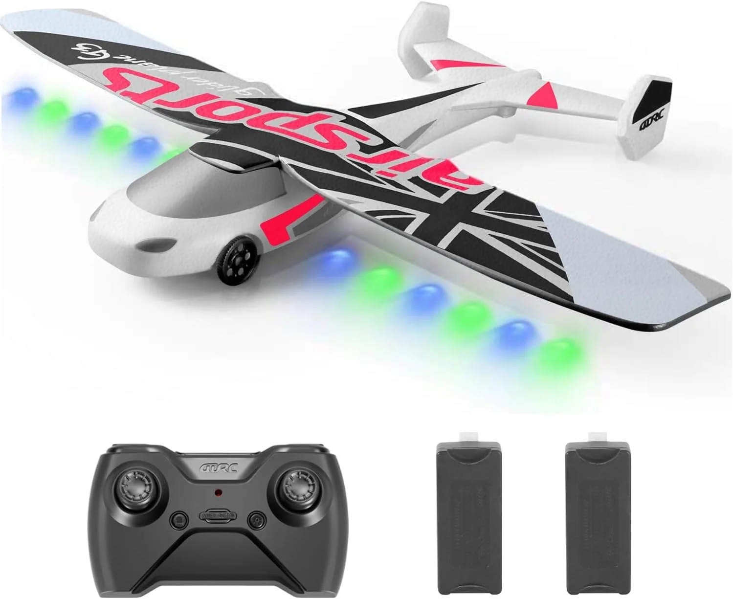 هواپیمای کنترلی G3، هواپیمای کنترل از راه دور 2.4 گیگاهرتز، تثبیت کننده ژیروسکوپ 6 محوره پرواز با 2 باتری، نور آبی و سبز، اسباب بازی گلایدر کنترلی 2 کاناله RTF، پرواز آسان برای مبتدیان، بزرگسالان، کودکان، دختران، پسران 8، 12، 14، قرمز