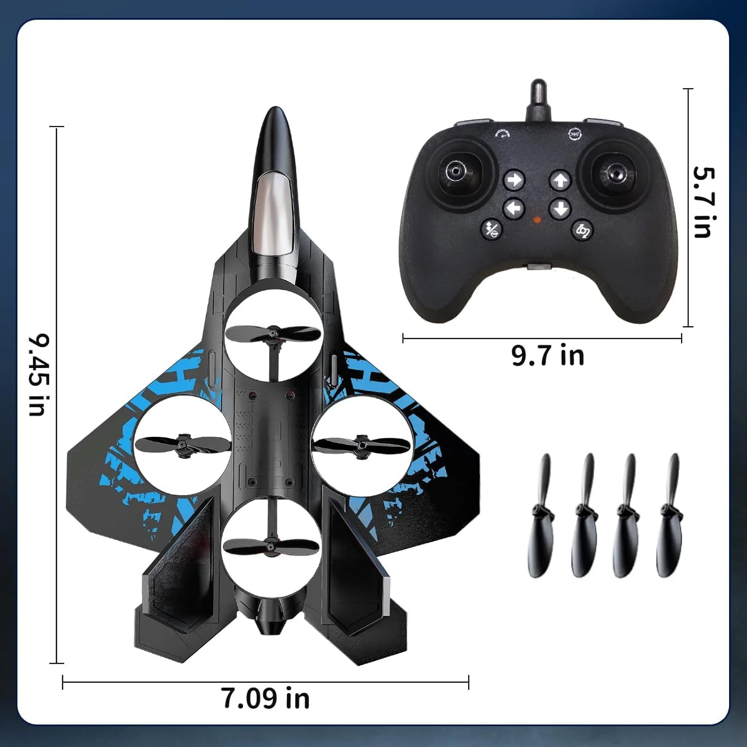 هواپیمای کنترلی از راه دور مدل RC 0712 2.4GHz کوادکوپتر جنگنده با چراغ های LED و شارژ USB - آماده پرواز برای کودکان، بزرگسالان و مبتدیان (برد 80 متر) (متنوع)