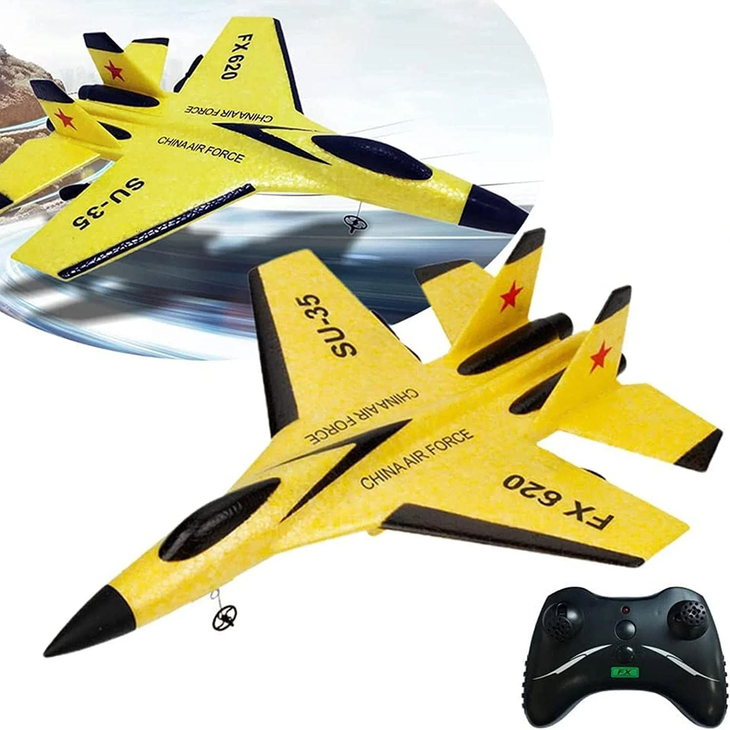 هواپیمای کنترلی، هواپیماهای کنترل از راه دور، هواپیمای کنترلی 2.4 گیگاهرتزی آماده پرواز، هواپیمای گلایدر کنترلی با پرواز آسان، اسباب بازی جنگنده جت هدیه برای کودکان و بزرگسالان مبتدی، شامل باتری، ژیروسکوپ 6 محوره، نور جذاب (زرد)