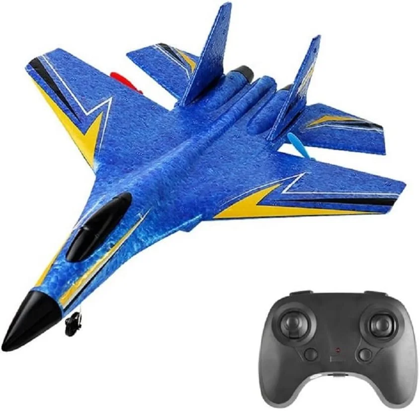 هواپیمای کنترلی اردک Aquard - هواپیمای کنترلی چند جهته با ژیروسکوپ هوشمند، هواپیمای RC با دماغه سیلیکونی ضد برخورد، گلایدر RC با باتری بادوام برای کودکان و بزرگسالان (آبی)