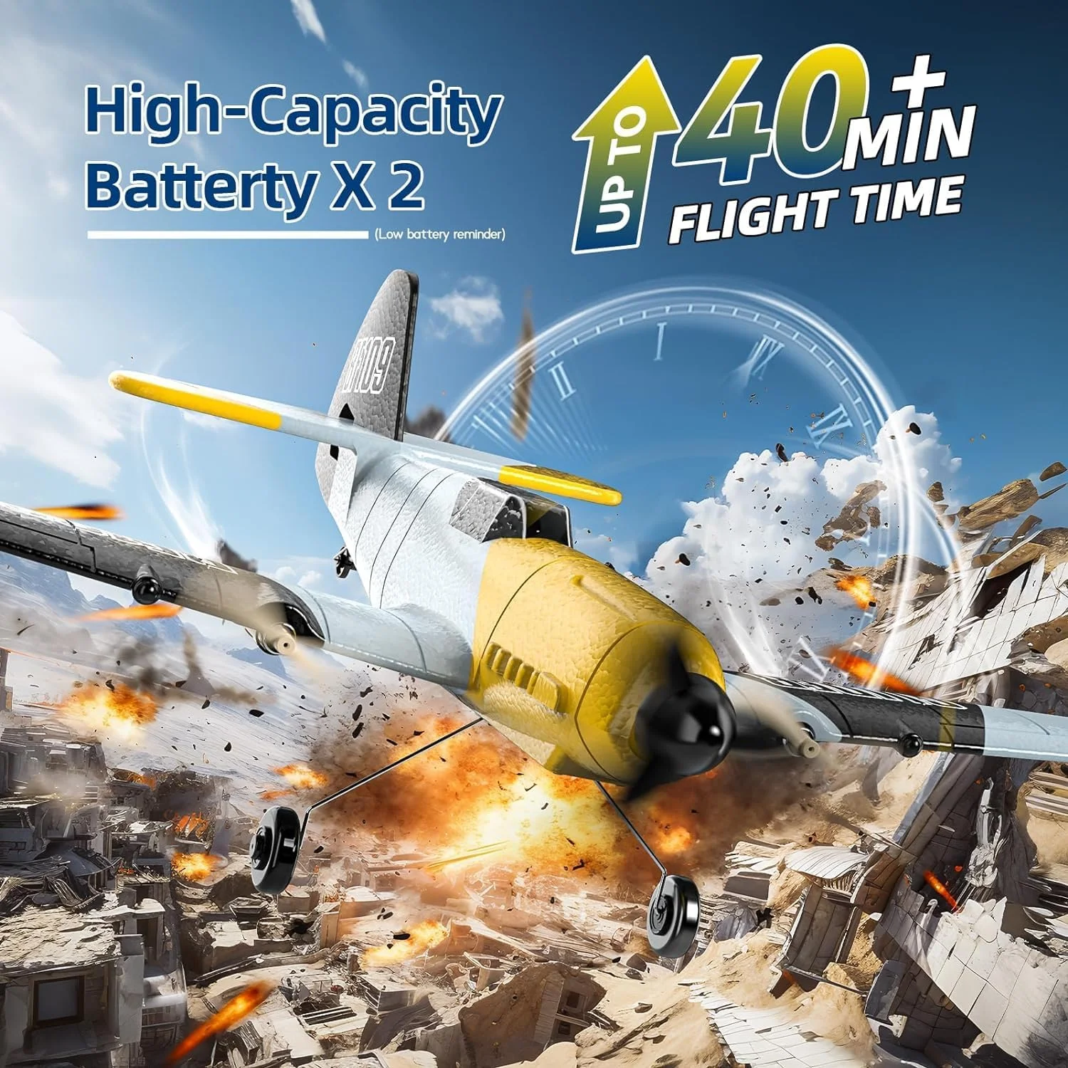 هواپیمای RC، هواپیمای جنگنده کنترل از راه دور BF-109 3 کاناله، اسباب بازی گلایدر RC، هواپیمای گلایدر RTF تثبیت کننده ژیروسکوپ 6 محوره 2.4 گیگاهرتز با 2 باتری، هدیه اسباب بازی سرگرمی در فضای باز جنگ جهانی دوم، پرواز آسان