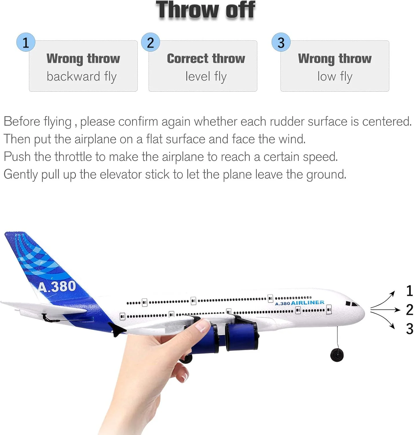 مدل هواپیمای A380 RC با نورافکن LED، سه کاناله، مناسب مبتدیان، فوم EPP، بال ثابت، اسباب بازی مدل هواپیما کنترلی، هدیه کودکان