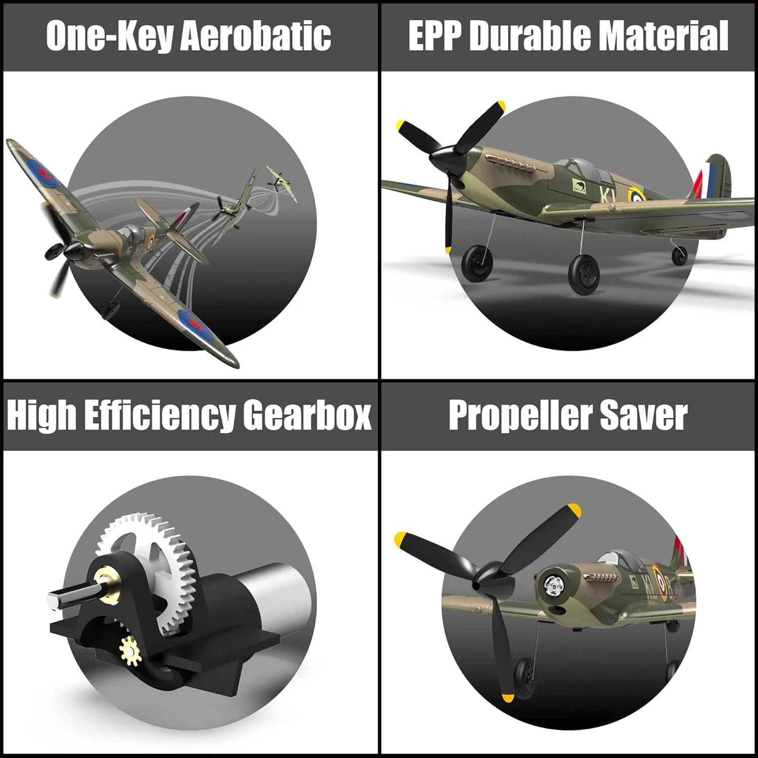 هواپیمای جنگنده اسپیت فایر مدل ANTSIR RC، هواپیمای کنترل از راه دور 4 کاناله با سیستم ژیروسکوپ برای بزرگسالان و پسران مبتدی