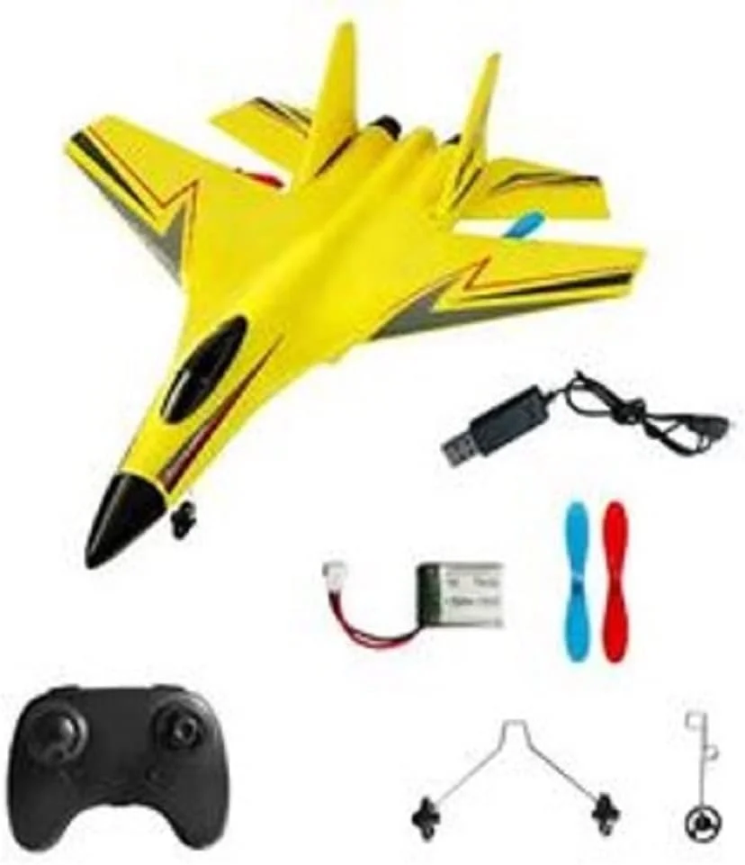 هواپیمای کنترلی اردک Aquard - هواپیمای کنترل از راه دور چند جهته با ژیروسکوپ هوشمند، هواپیمای RC با دماغه سیلیکونی ضد برخورد، گلایدر RC با باتری بادوام برای کودکان و بزرگسالان (زرد)