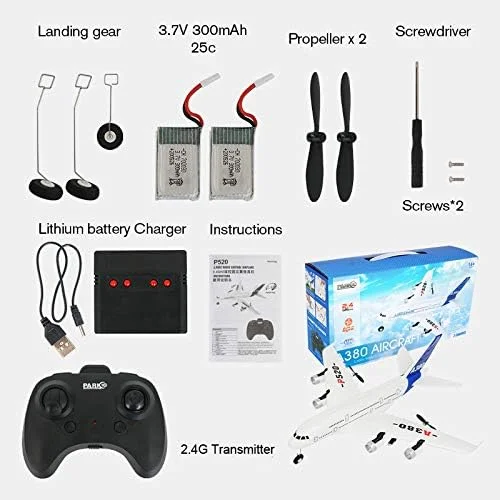 هواپیمای جدید A380 2.4G 2 کاناله با بال ثابت، اسباب بازی هواپیمای RC مدل P520-A380 مناسب فضای باز، دارای دو باتری (آبی)