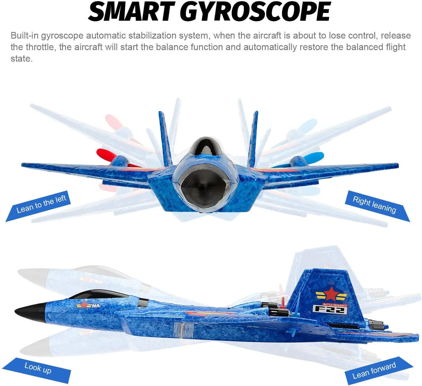 هواپیمای RC مدل F22، جنگنده آماده پرواز، هواپیمای کنترل از راه دور 2.4 گیگاهرتز 2 کاناله، اسباب بازی هواپیمای RC برای پسران، دختران، کودکان و مبتدیان (آبی)