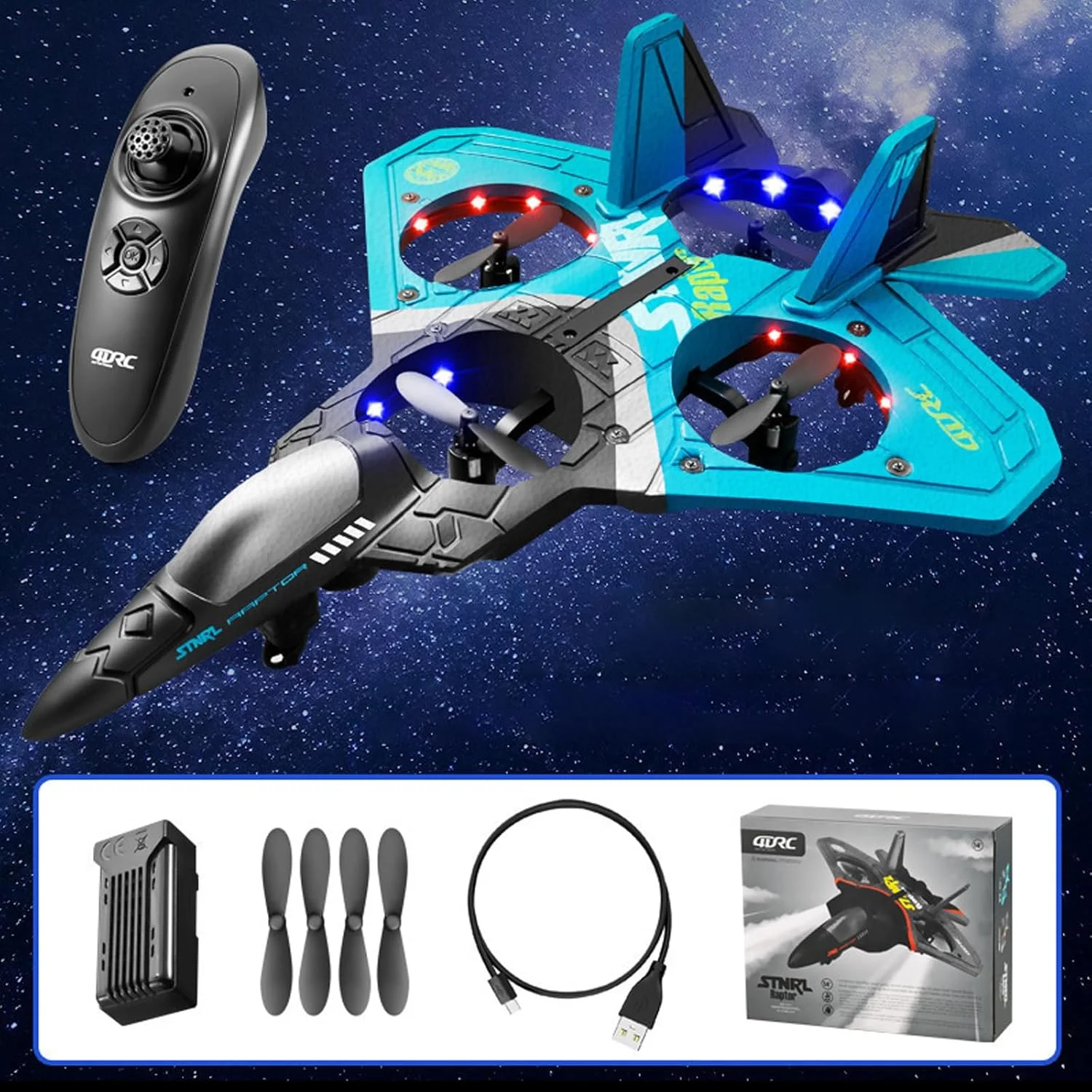 هواپیمای بدلکاری جت V17، هواپیمای کنترل از راه دور ارتقا یافته 2024، هواپیمای کنترل نوری، با کنترل چرخش 360 درجه، هدیه اسباب بازی سرگرمی گلایدر جنگنده