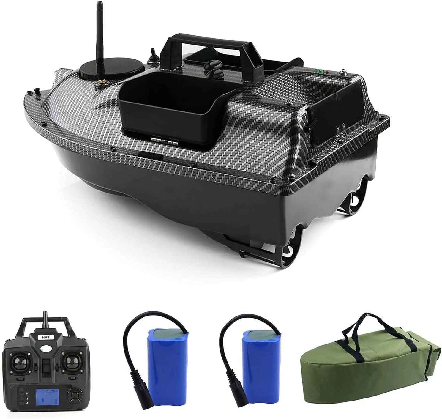 قایق طعمه پاش هوشمند ماهیگیری با GPS و کنترل از راه دور 500 متری به همراه صفحه نمایش LCD و دو باتری