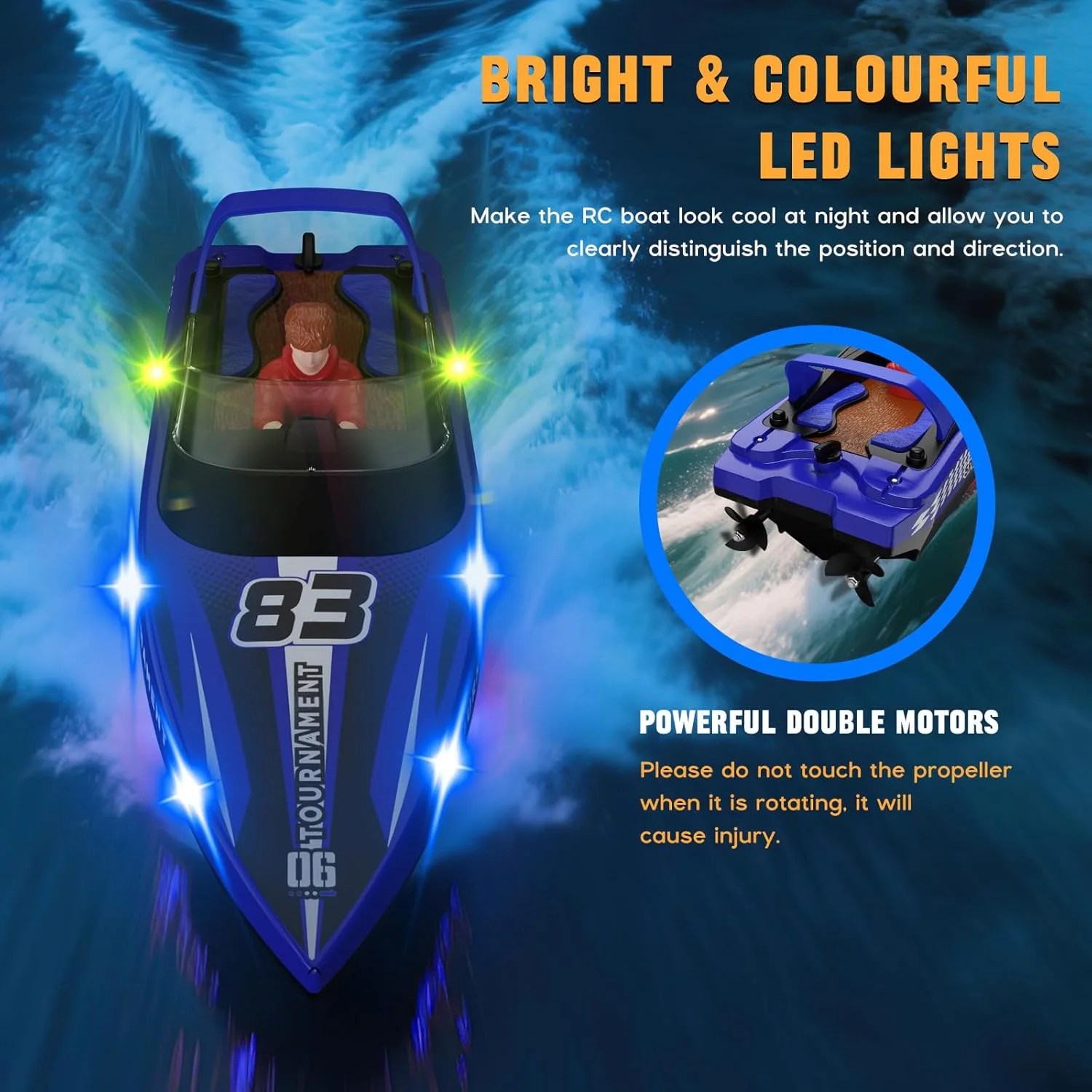 قایق کنترلی با چراغ ال ای دی، سرعت ۱۵ کیلومتر بر ساعت، قایق کنترلی ۲.۴ گیگاهرتز، قایق های مسابقه ای سریع برای کودکان، اسباب بازی استخر، قایق برقی برای دریاها، استخرها و دریاچه ها