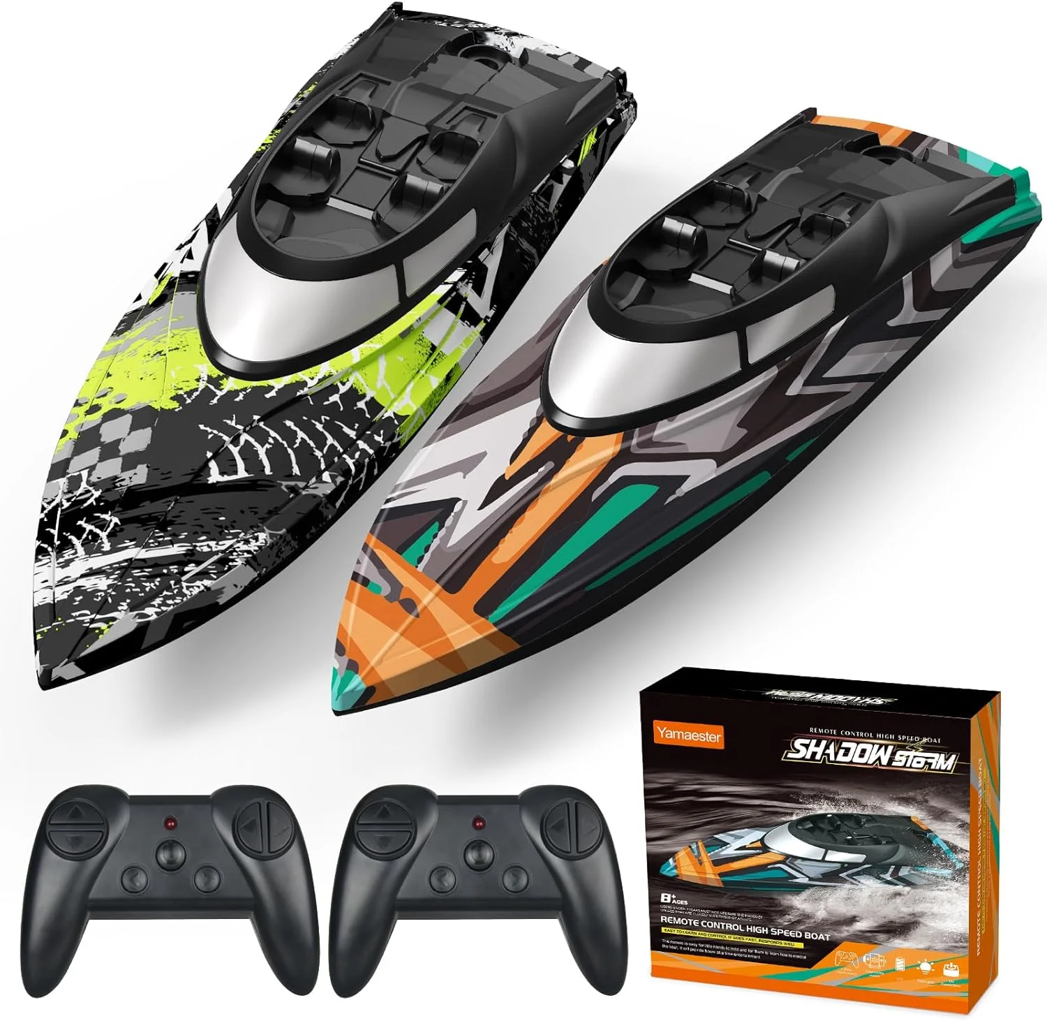 بسته 2 عددی قایق کنترلی برای کودکان، اسباب بازی قایق کنترل از راه دور با چراغ LED، باتری قابل شارژ، مناسب استخرها، دریاچه ها، هدیه برای پسران و دختران 6، 7، 8 ساله