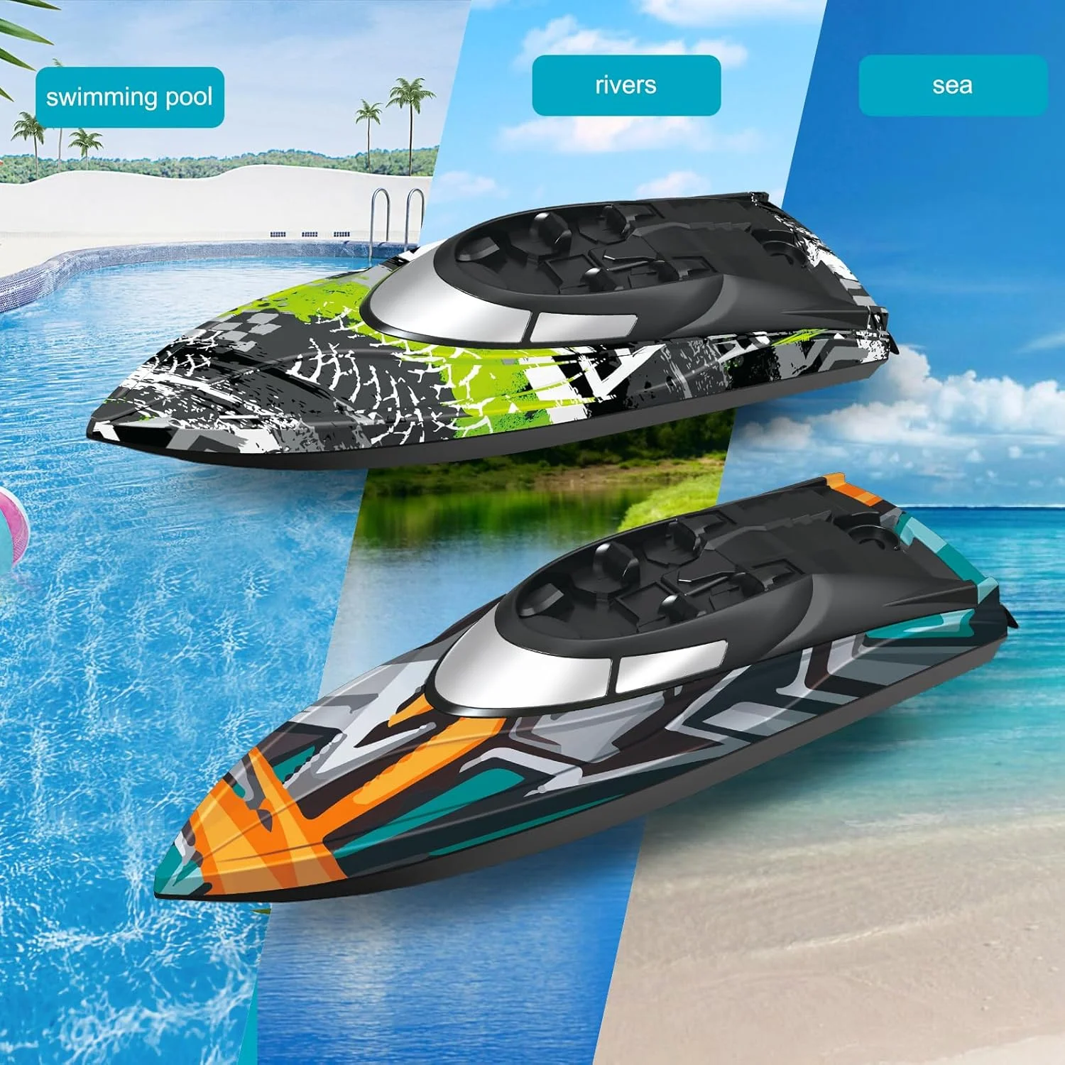بسته 2 عددی قایق کنترلی برای کودکان، اسباب بازی قایق کنترل از راه دور با چراغ LED، باتری قابل شارژ، مناسب استخرها، دریاچه ها، هدیه برای پسران و دختران 6، 7، 8 ساله