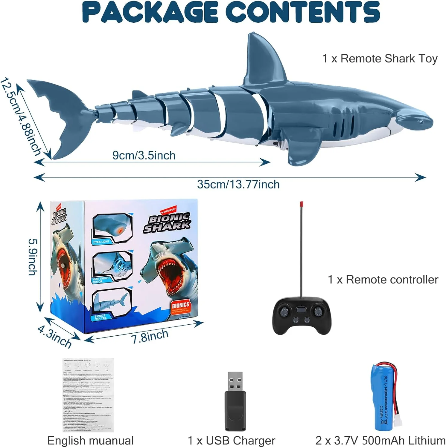 کوسه کنترلی با شبیه سازی بالا، اسباب بازی کوسه آرسی برای استخر شنا و حمام در تابستان، اسباب بازی قایق آرسی آبی رنگ، هدیه ای عالی برای پسران و دختران 6 سال به بالا