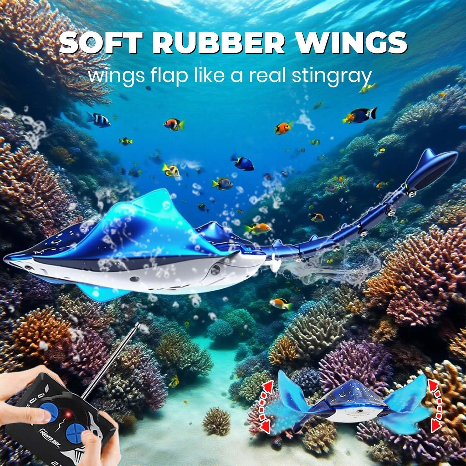 اسباب بازی استینگری کنترل از راه دور QUN XING، اسباب بازی استخر سفره ماهی RC شنای واقعی، باتری قابل شارژ و چراغ های LED، هدیه اسباب بازی آبی تابستانی برای کودکان 8-12 سال، آبی