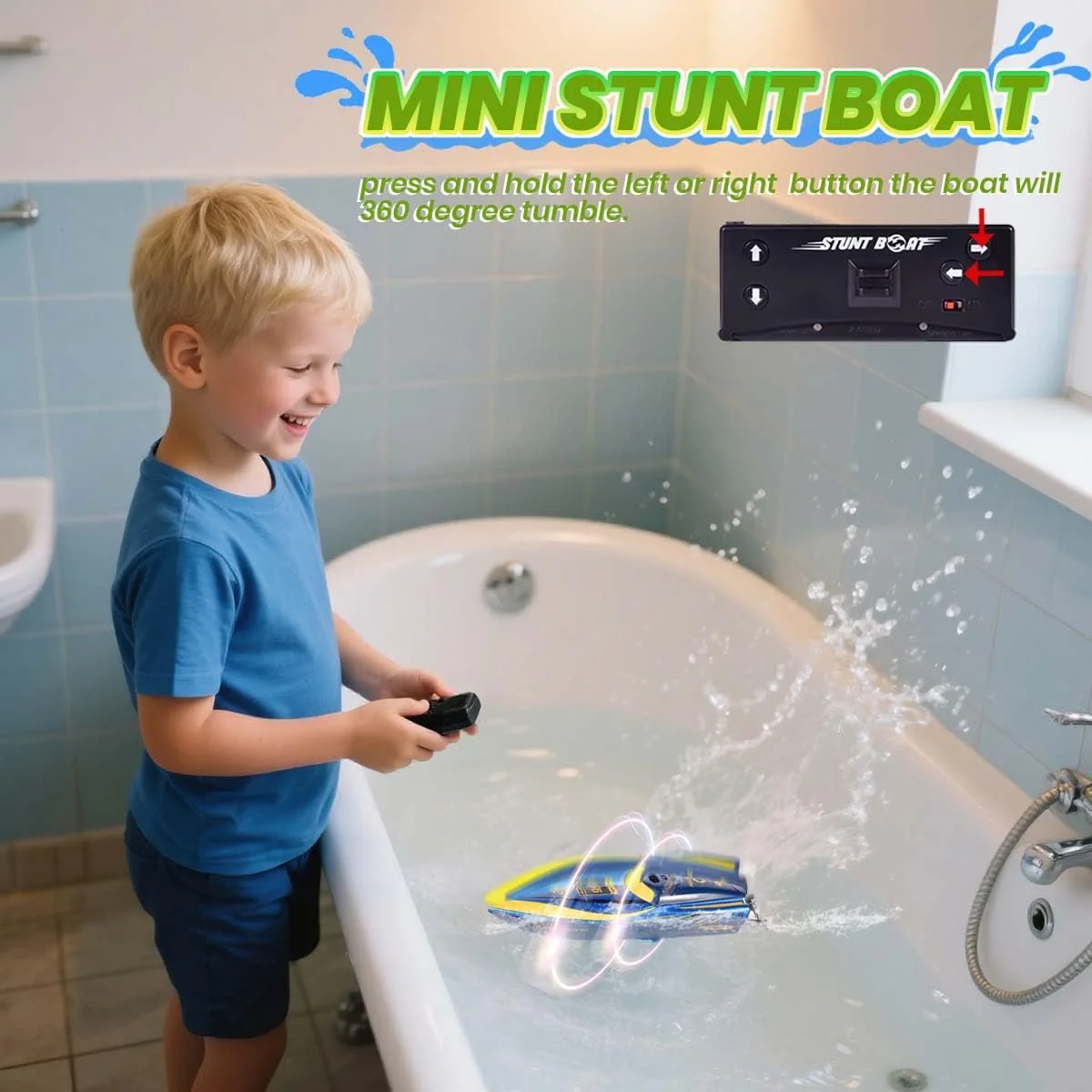مینی قایق کنترلی از راه دور QUN XING با فرکانس 2.4 گیگاهرتز و قابلیت چرخش 360 درجه به همراه باتری قابل شارژ مناسب برای اسباب بازی های استخر کودکان بالای 6 سال - آبی