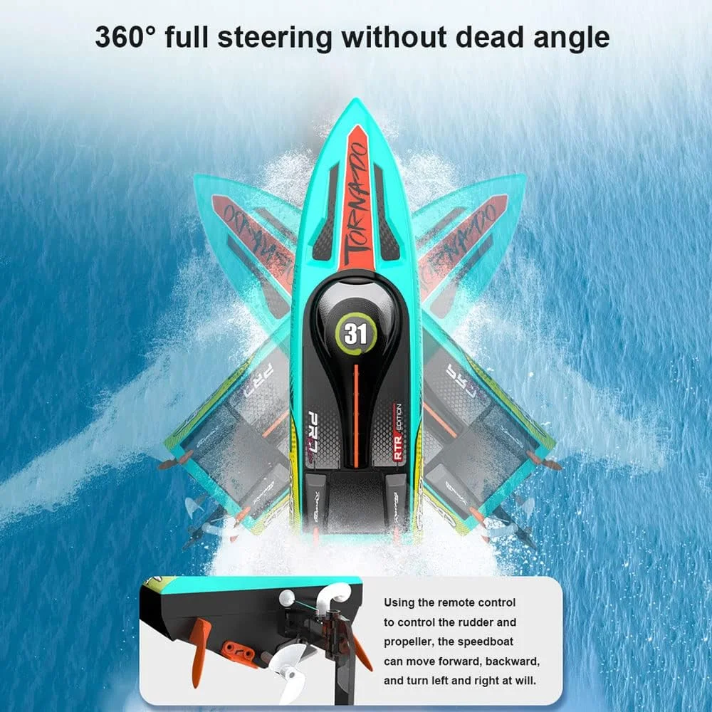 قایق کنترلی براشلس ۱۸.۵ اینچی با سرعت ۶۵ کیلومتر بر ساعت، قایق مسابقه ای حرفه ای با کنترل از راه دور ۲.۴ گیگاهرتز و برد ۱۵۰ متر، مناسب هدیه برای پسران نوجوان (۲ باتری)