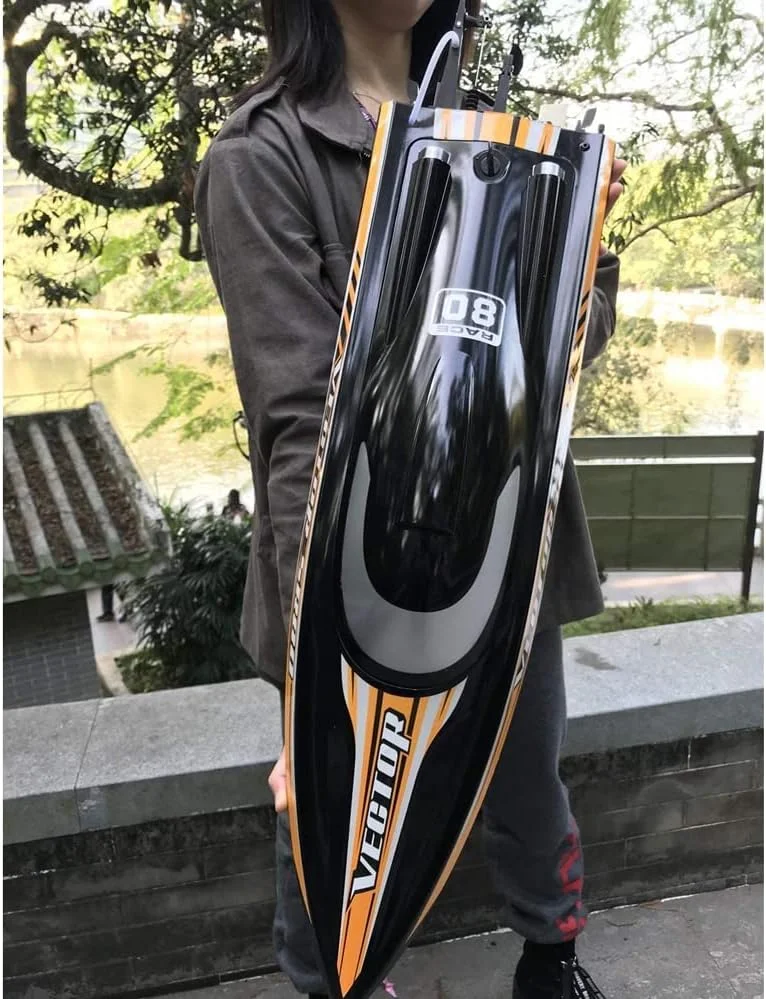 قایق های آرسی براشلس با سرعت 60 کیلومتر در ساعت، قایق کنترل از راه دور سریع با باتری های قابل شارژ برای دریاچه ها، قایق های آرسی پرسرعت 2.4 گیگاهرتز، هدیه ای برای پسران و دختران (2 باتری)