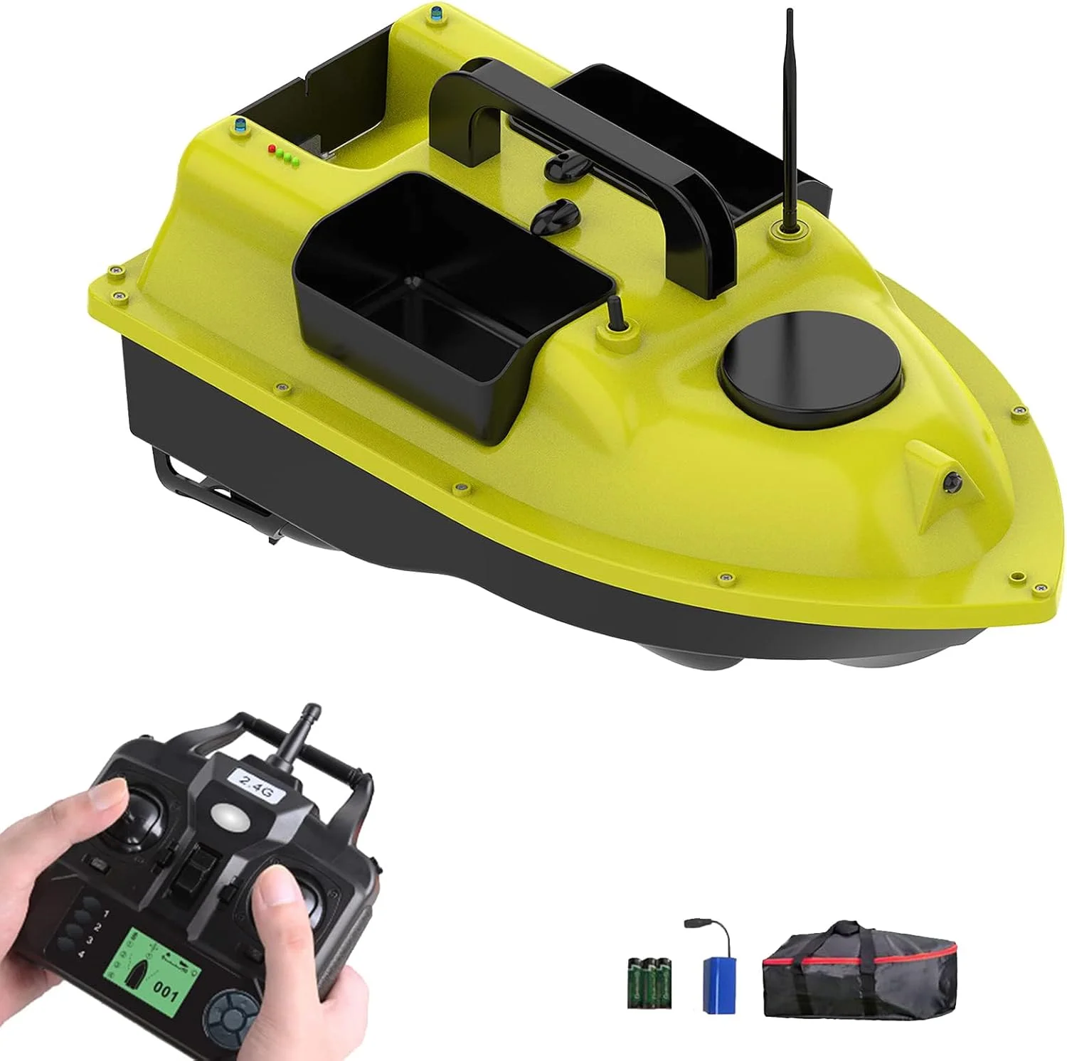 قایق طعمه پاش GPS RC، دارای 16 نقطه موقعیت یابی، کنترل از راه دور 500 متری، 3 مخزن طعمه، عمر باتری 2 تا 8 ساعت، تصحیح خودکار مسیر، موتور دوگانه، مهر و موم شده و ضد آب، برای ماهیگیری (5200mAh)