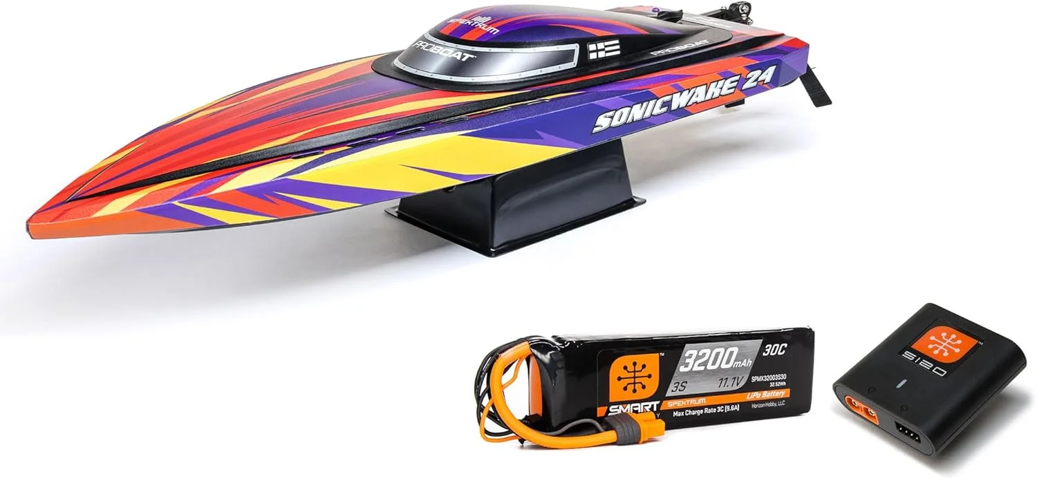 قایق آرسی خود-راست شونده براشلس Pro Boat Sonicwake 24 اینچی Deep-V RTR به همراه باتری و شارژر - قرمز PRB-1992T1