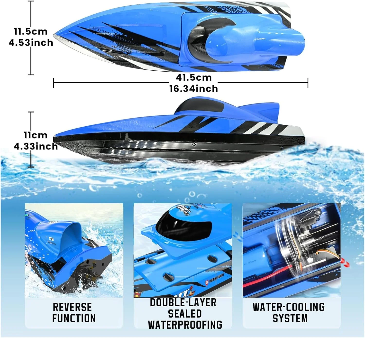 قایق کنترلی از راه دور - قایق RC با چراغ های LED برای استخر و دریاچه، قایق های مسابقه ای RC 2.4 گیگاهرتز، اسباب بازی آبی تابستانی