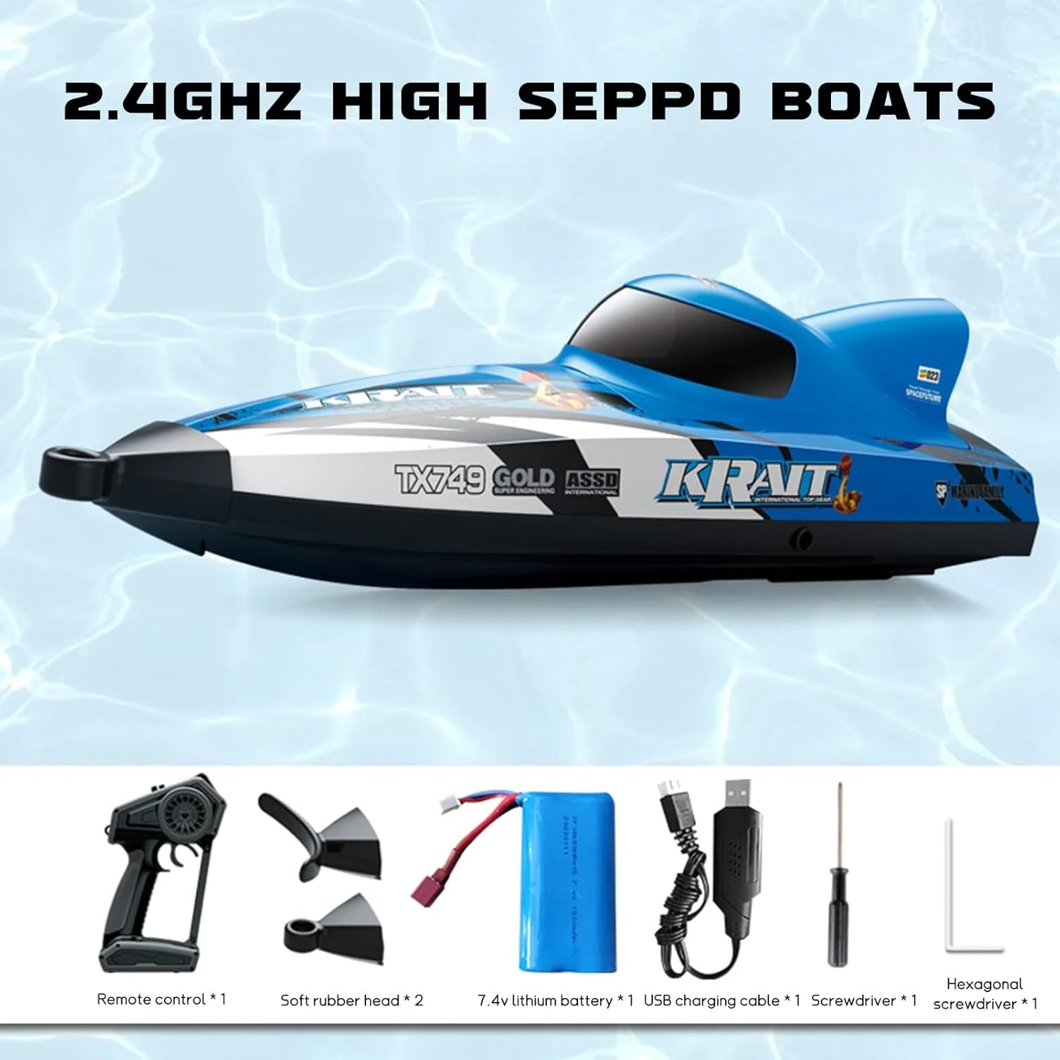 قایق کنترلی از راه دور - قایق RC با چراغ های LED برای استخر و دریاچه، قایق های مسابقه ای RC 2.4 گیگاهرتز، اسباب بازی آبی تابستانی