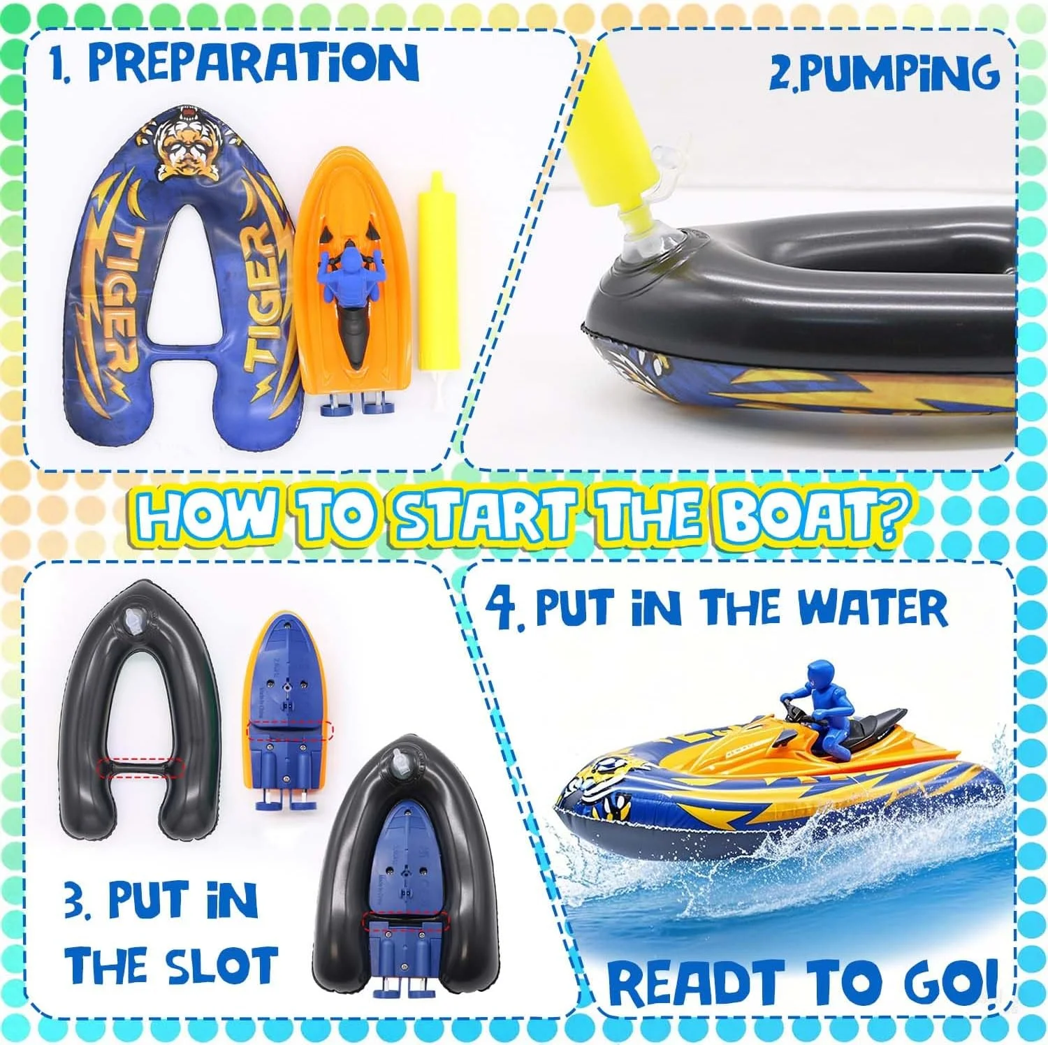 قایق کنترلی از راه دور برای کودکان به همراه سپر بادی، باتری قابل شارژ و شارژ USB، قایق کنترلی برای استخر، مناسب کودکان 8 تا 12 سال، هدیه تولد، اسباب بازی آبی تابستانی - آبی