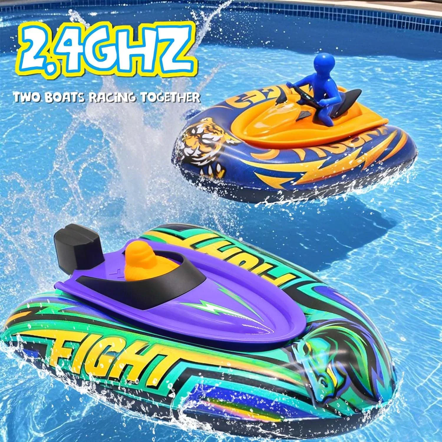 قایق کنترلی از راه دور برای کودکان با سپر بادی، باتری قابل شارژ و شارژ USB، قایق کنترلی برای استخر، مناسب کودکان 8 تا 12 سال، هدیه تولد، اسباب بازی آبی تابستانی، بنفش