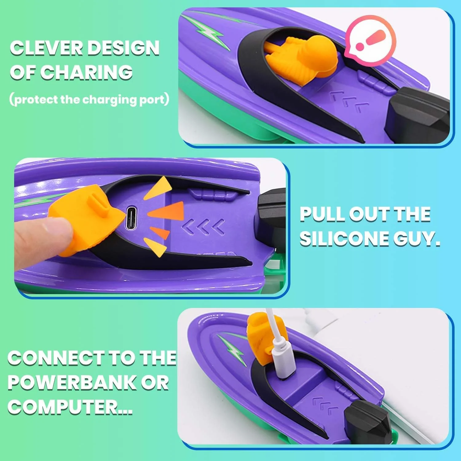 قایق کنترلی از راه دور برای کودکان با سپر بادی، باتری قابل شارژ و شارژ USB، قایق کنترلی برای استخر، مناسب کودکان 8 تا 12 سال، هدیه تولد، اسباب بازی آبی تابستانی، بنفش