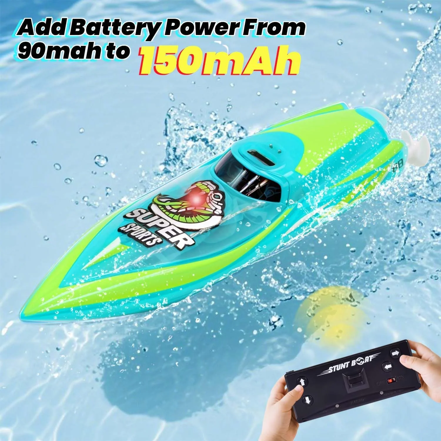 قایق کنترلی کوچک با نور LED چرخان 360 درجه، باتری قابل شارژ داخلی، مناسب استخر و وان حمام، اسباب بازی قایق کنترلی برای کودکان 8 تا 12 سال، هدیه تولد - سبز