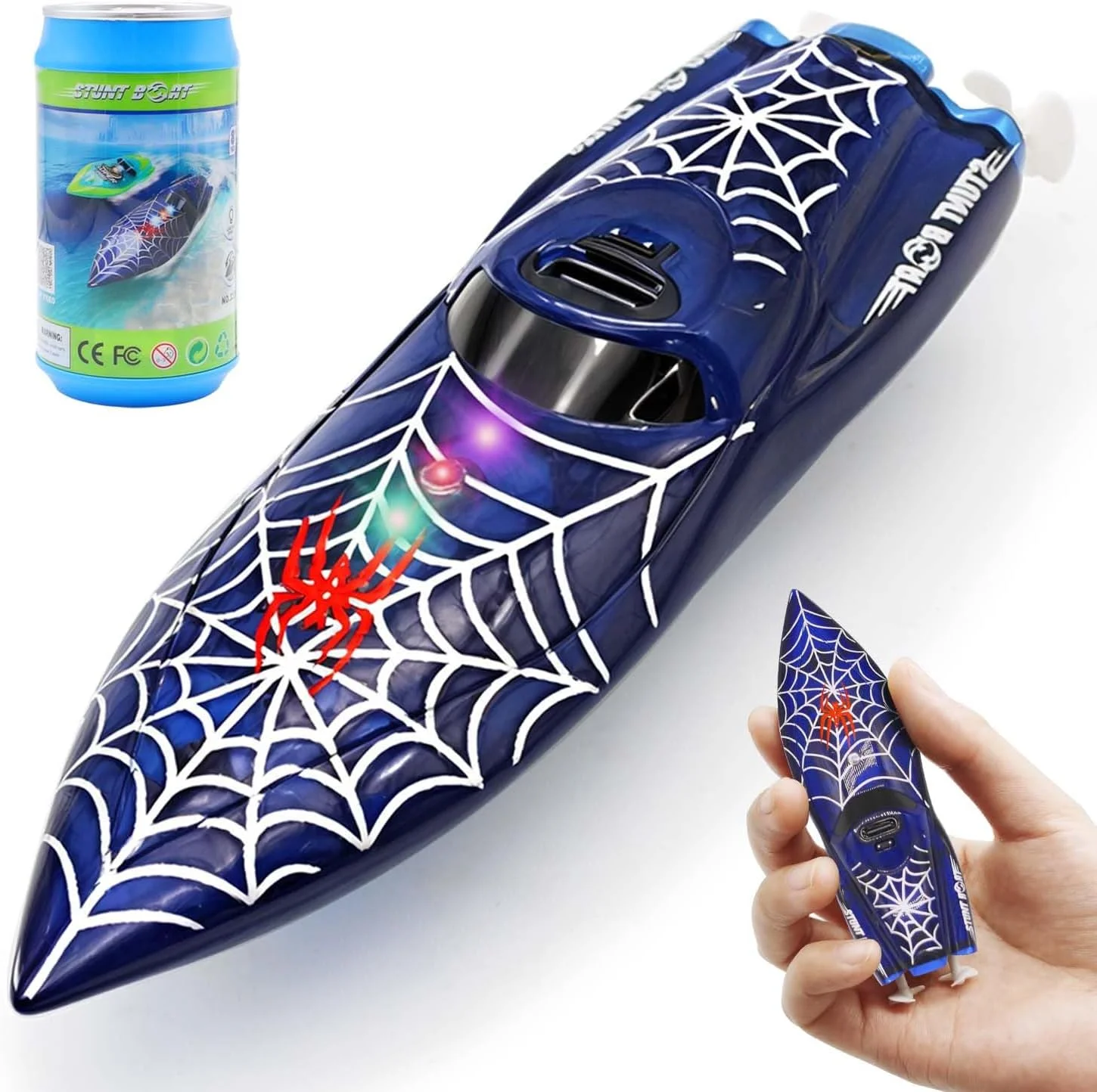 قایق کنترلی کوچک با کنترل از راه دور، قایق RC با فرکانس 2.4 گیگاهرتز، چرخش 360 درجه، چراغ های LED، دارای باتری قابل شارژ داخلی، اسباب بازی های مناسب استخر و وان حمام، قایق های کنترلی از راه دور برای کودکان 8 تا 12 سال، هدیه تولد