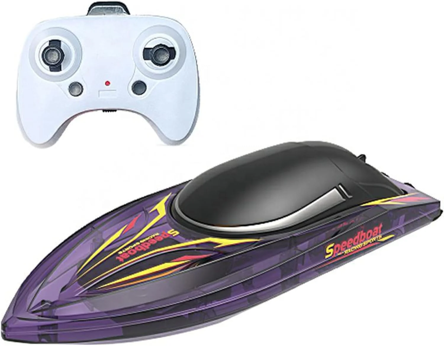 قایق کنترلی Labymos برای بزرگسالان و کودکان، قایق موتوری کنترلی پرسرعت 2.4 گیگاهرتز برای استخر و دریاچه، اسباب بازی قایق برقی با چراغ LED (بنفش شفاف)